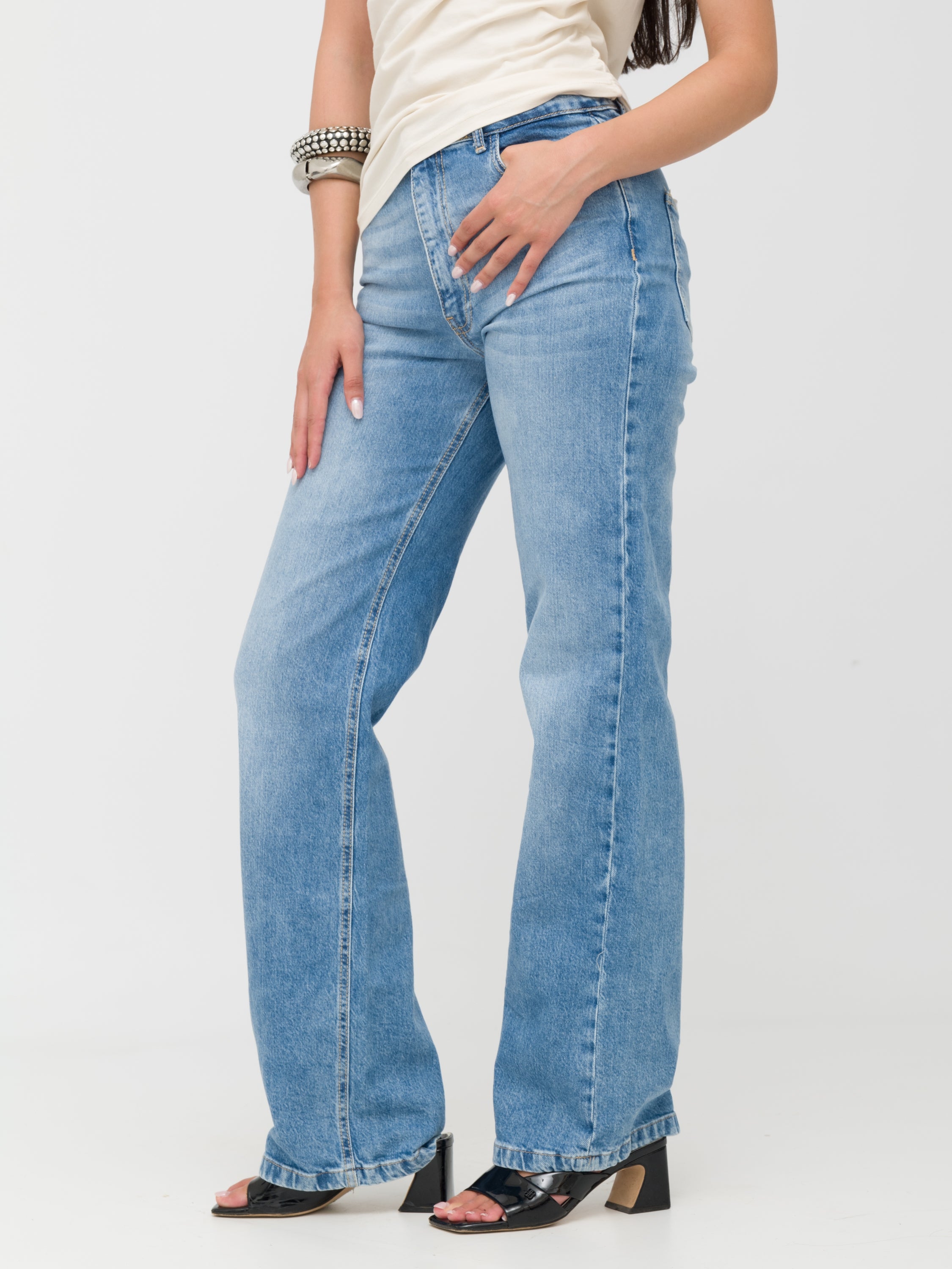 HAVEONE- jeans wide leg a vita alta