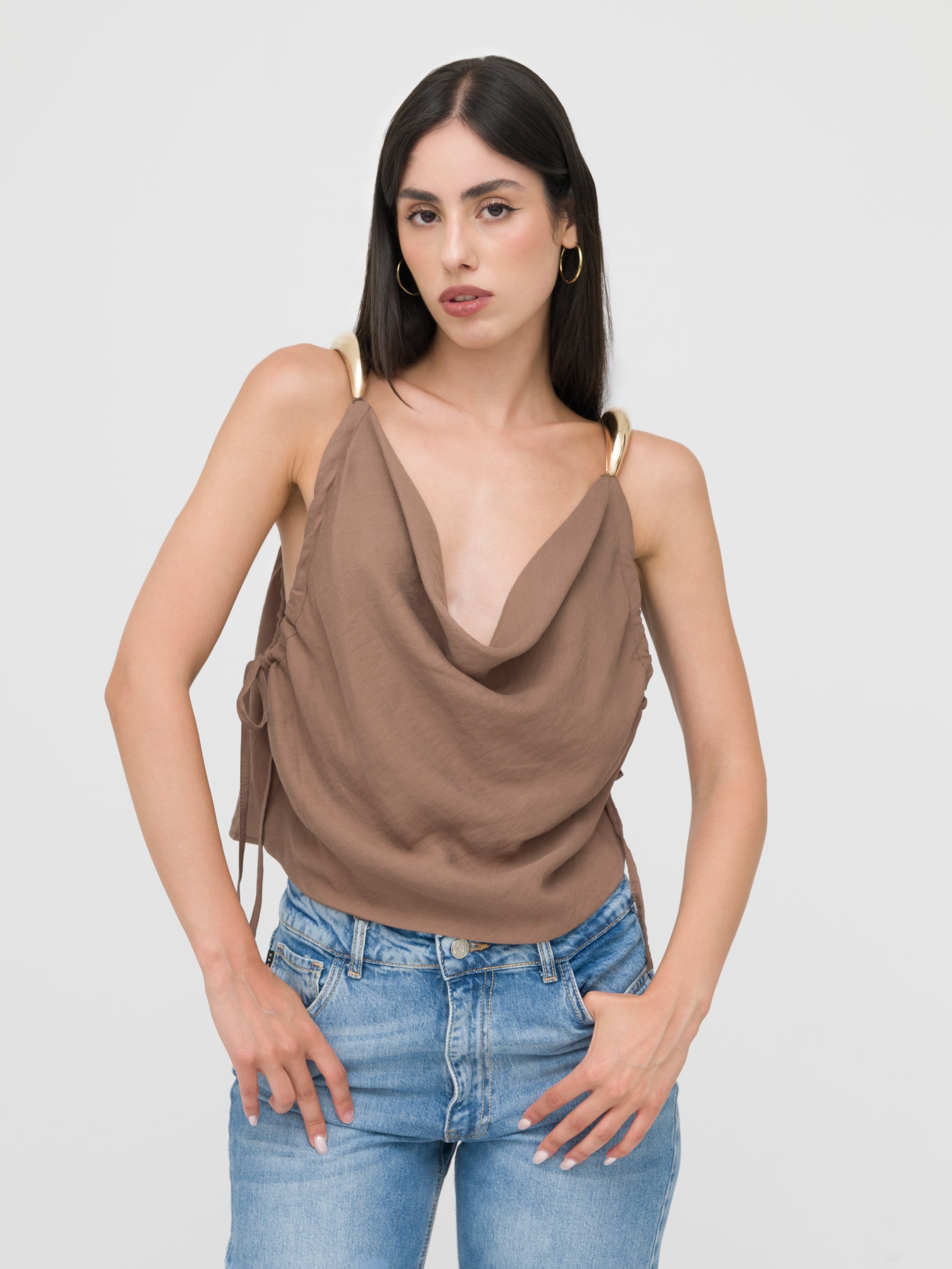 HAVEONE- top in lino dettaglio manica