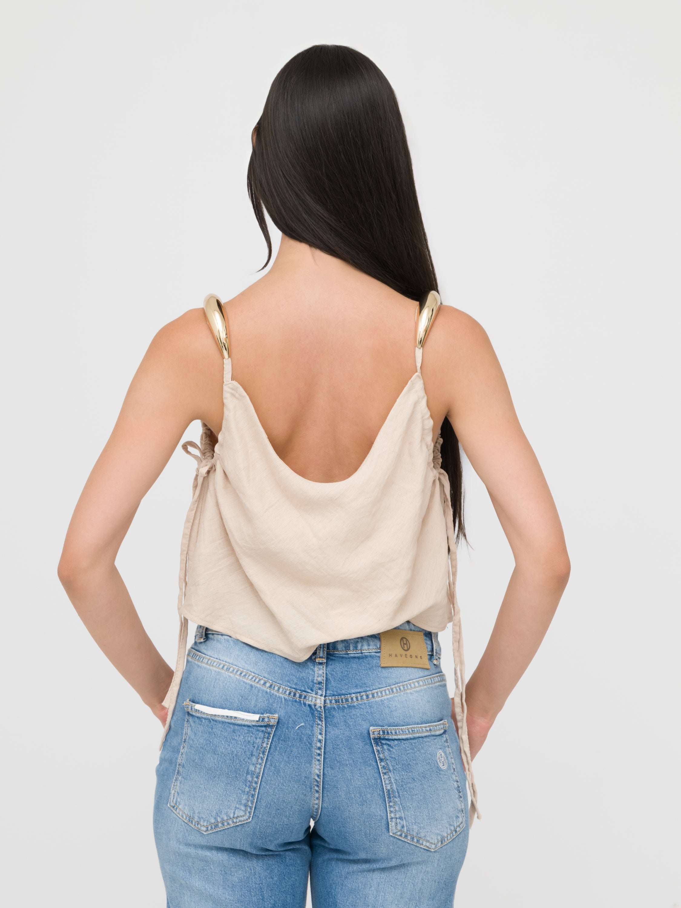 HAVEONE- top in lino dettaglio bretelle