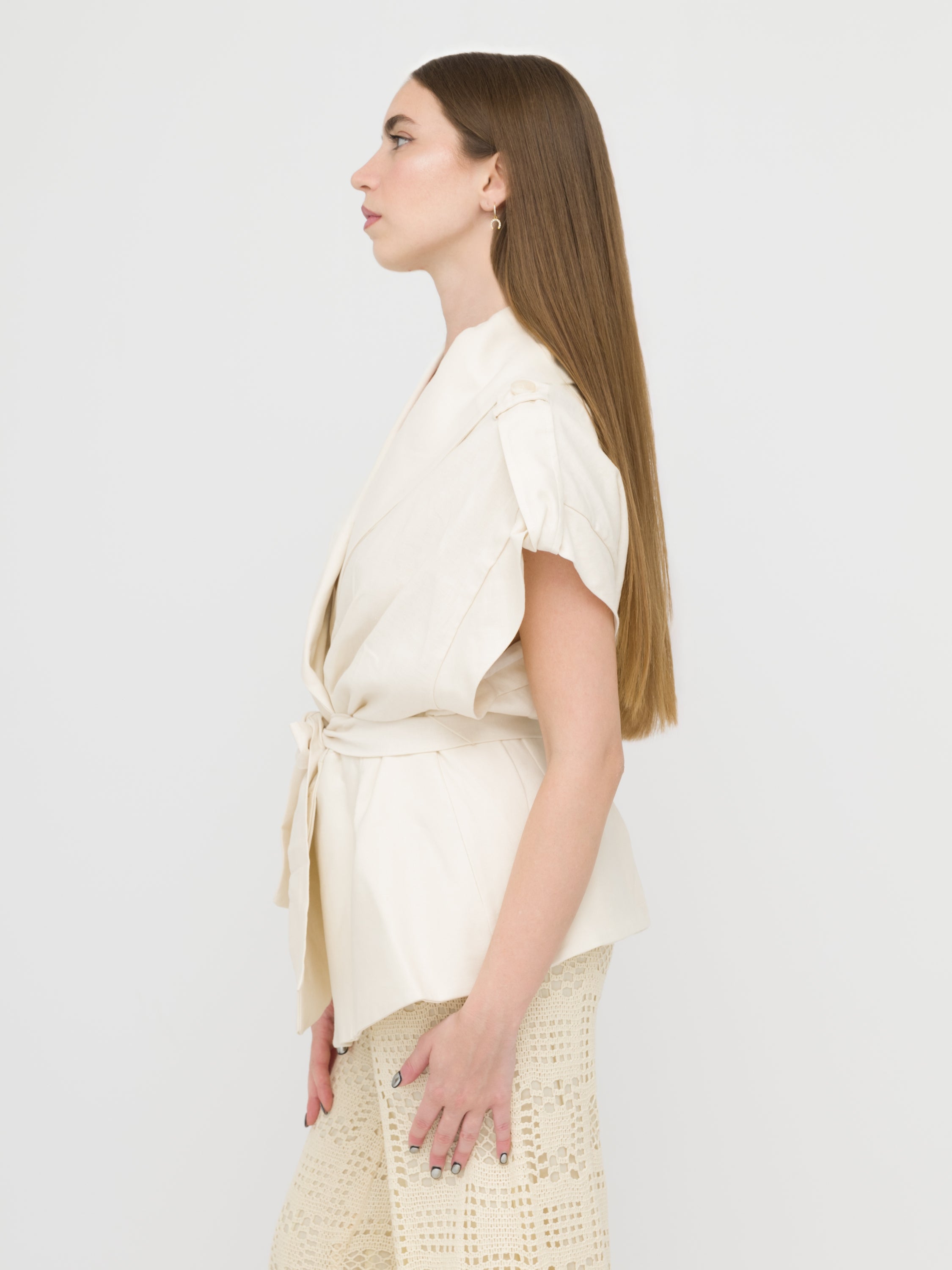 HAVEONE- gilet over White cream con cinta