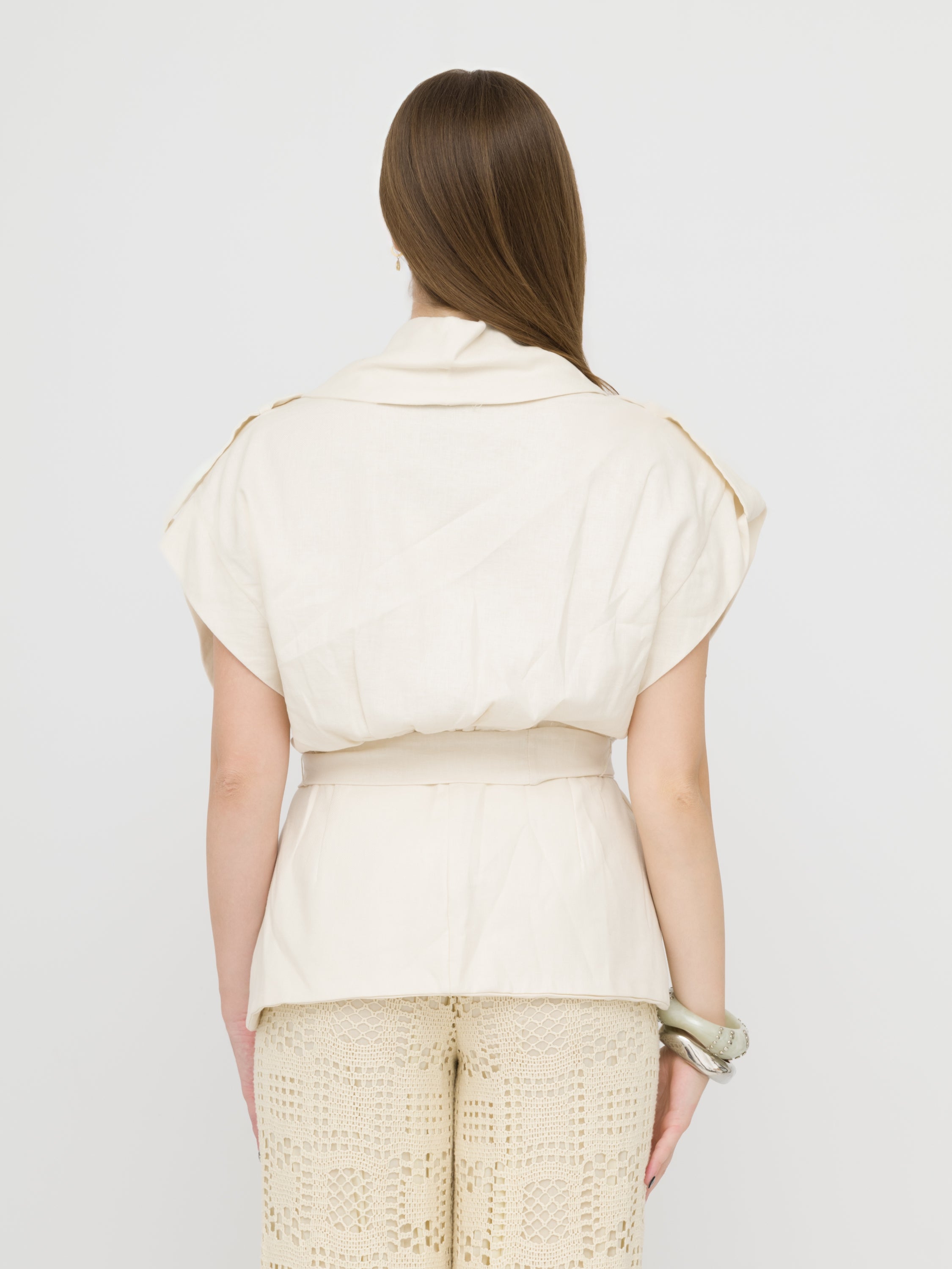 HAVEONE- gilet over White cream con cinta