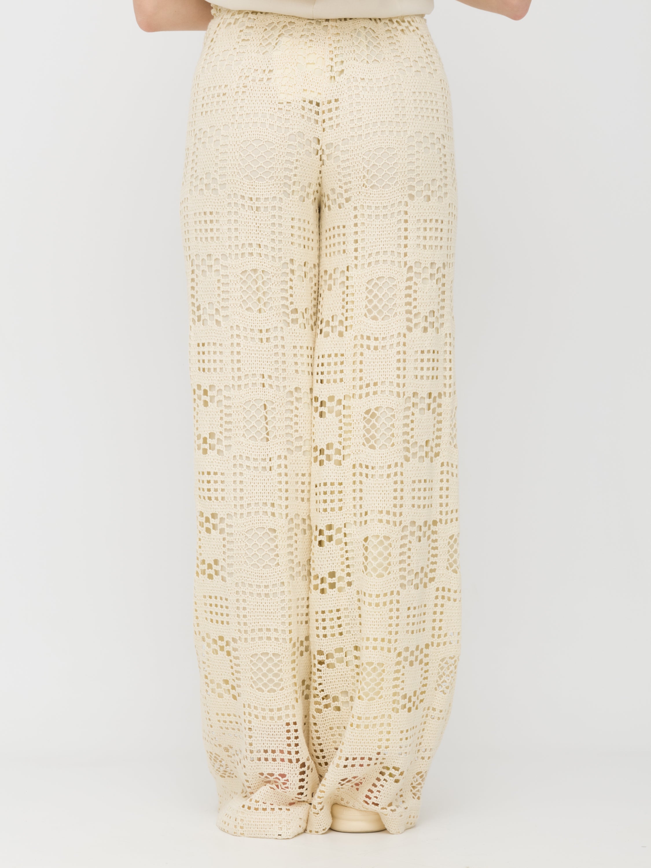 TENSIONE IN - pantalone wide leg tessuto crochet White cream