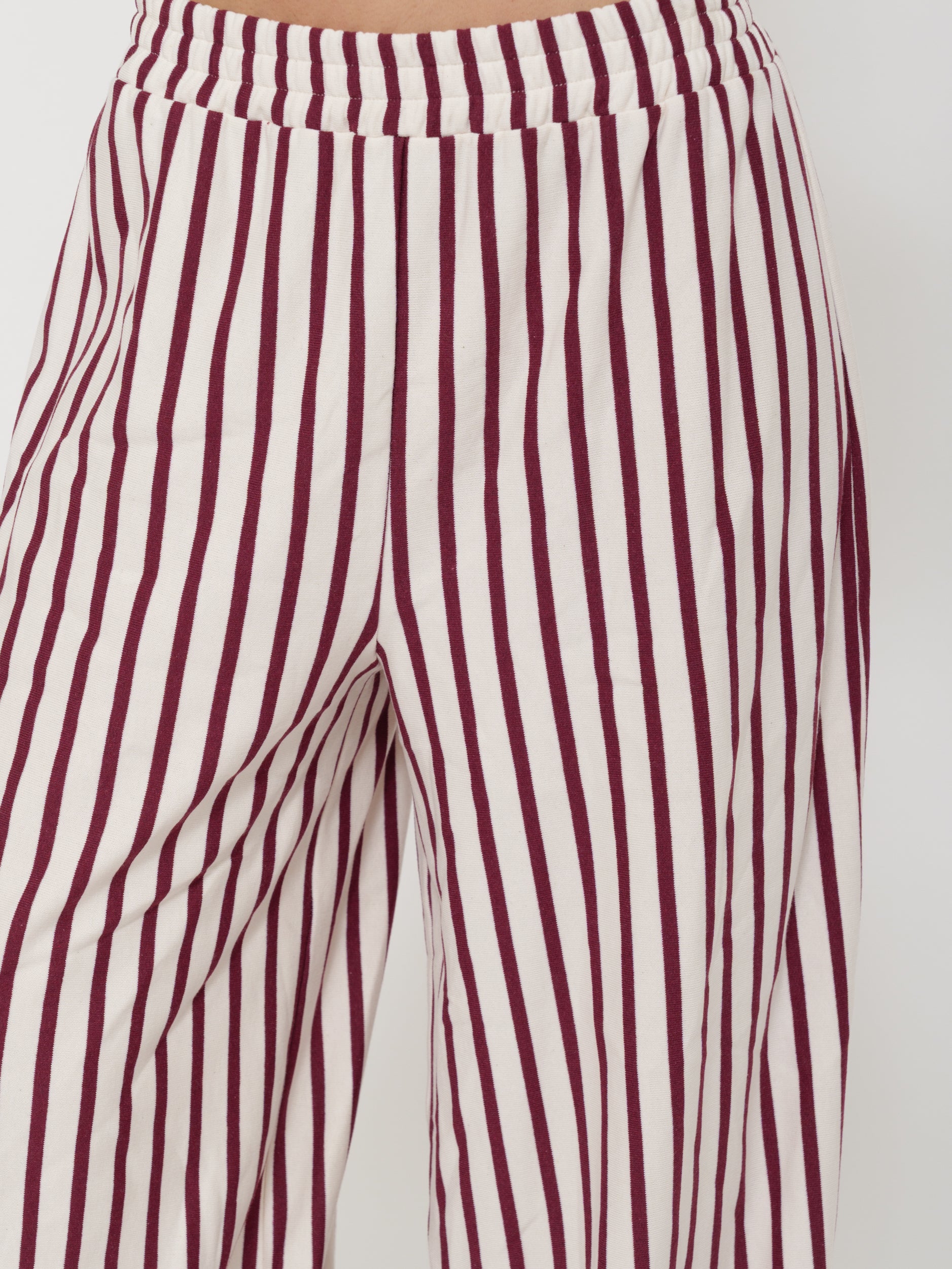 Pantalone Wide Leg a Righe con Vita Elasticizzata