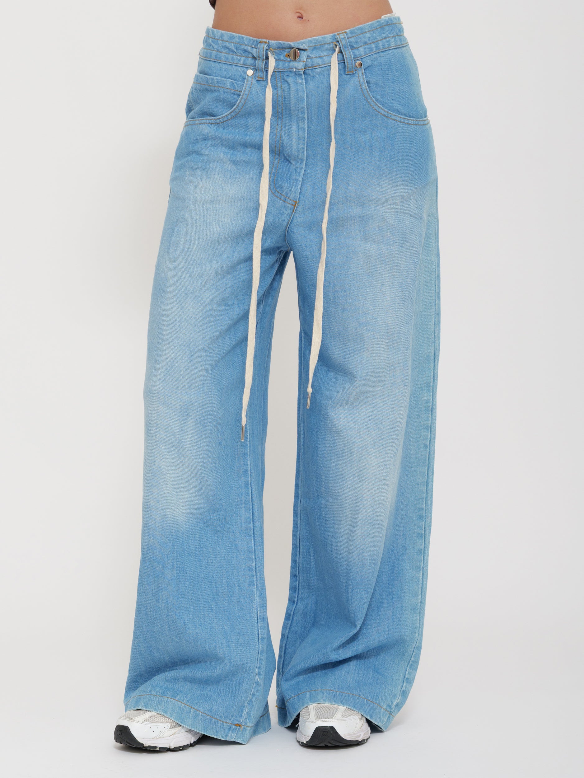 Pantalone wide leg con lacci regolabili