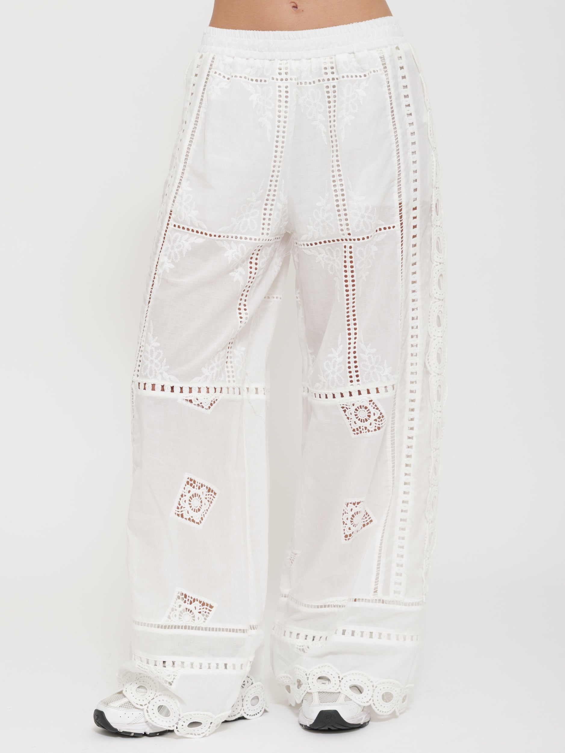 Pantalone wide leg in lino ricamato