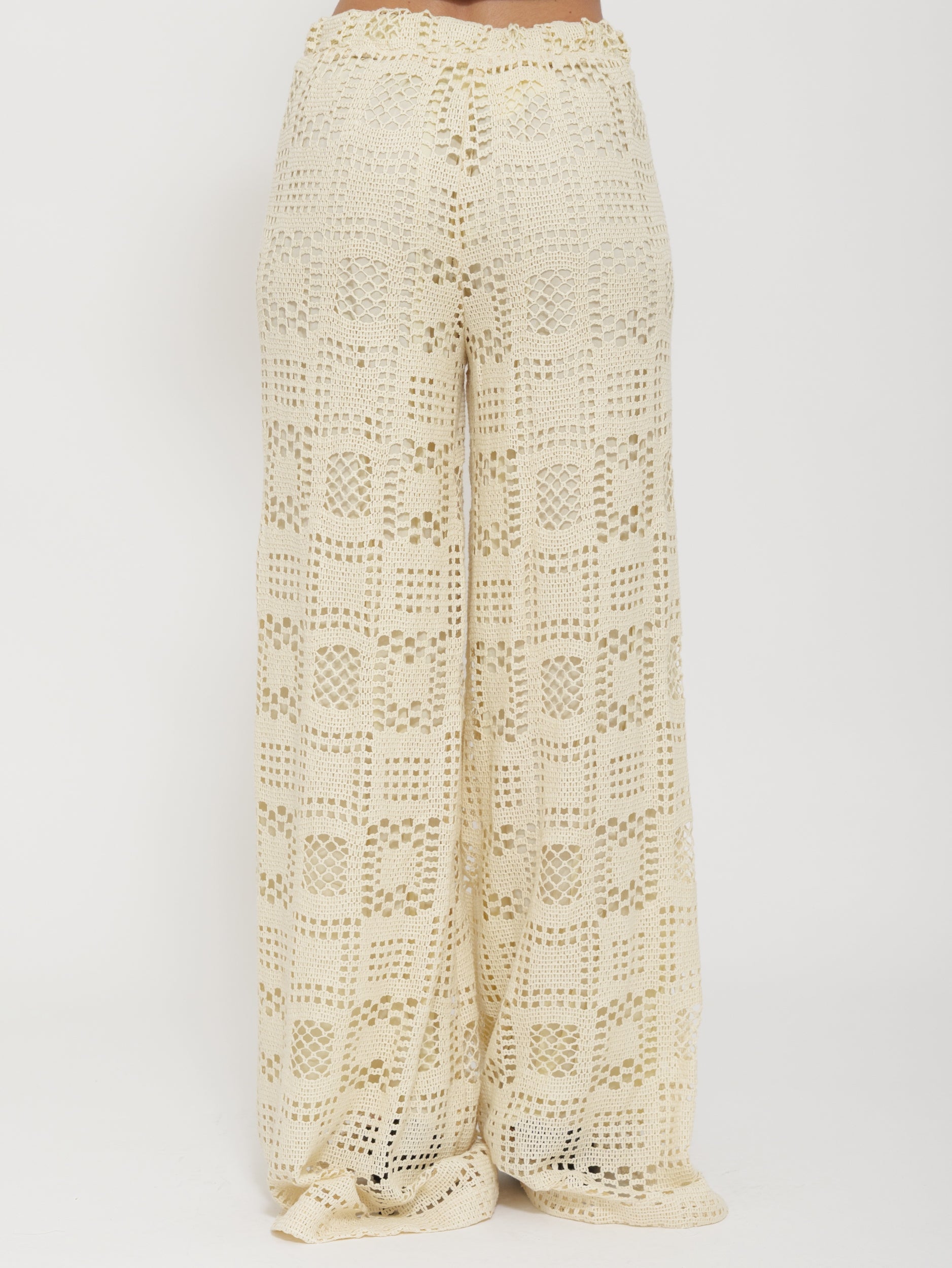 Pantalone wide leg in lino ricamato