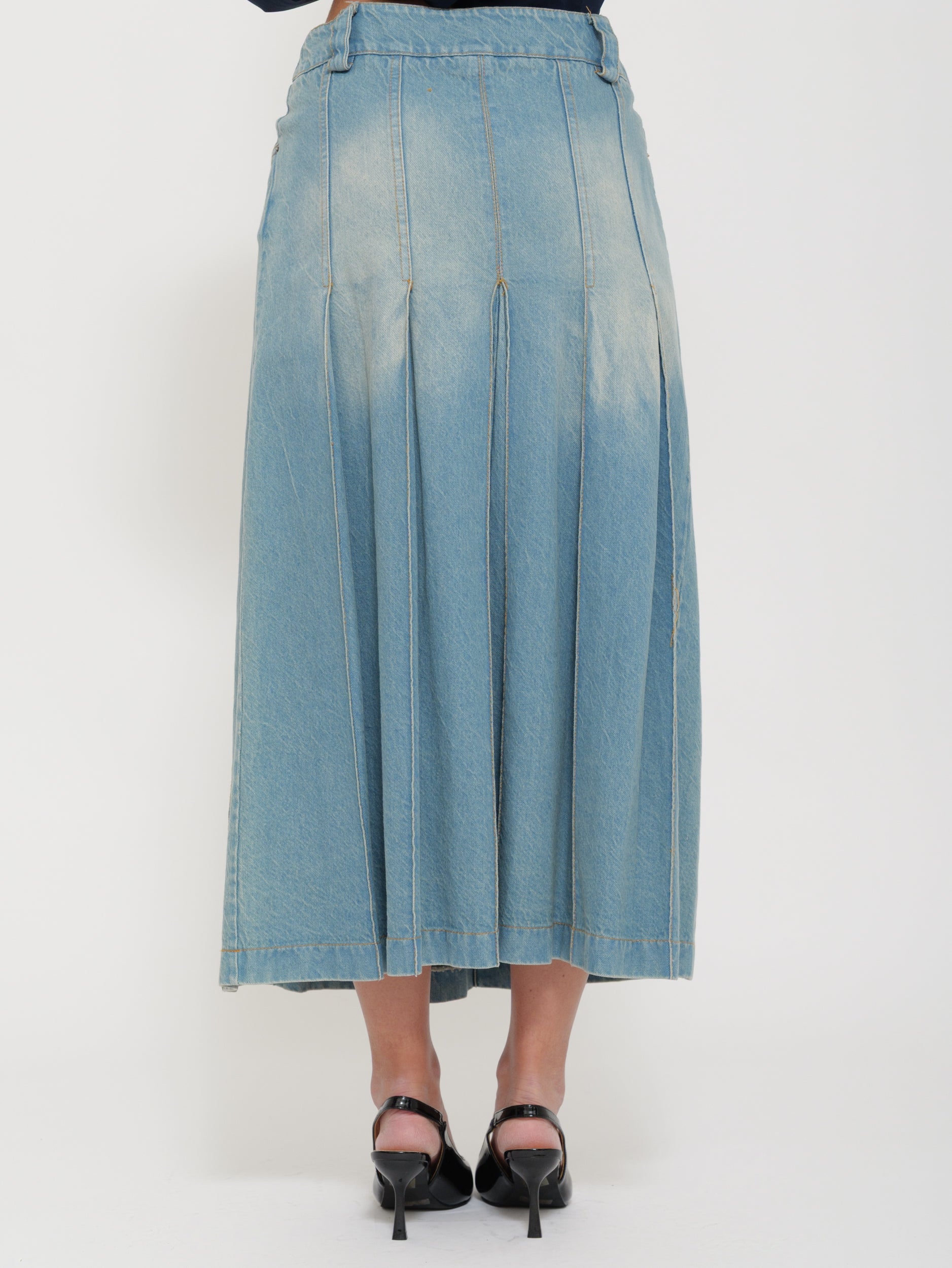 Gonna lunga in denim plissettata