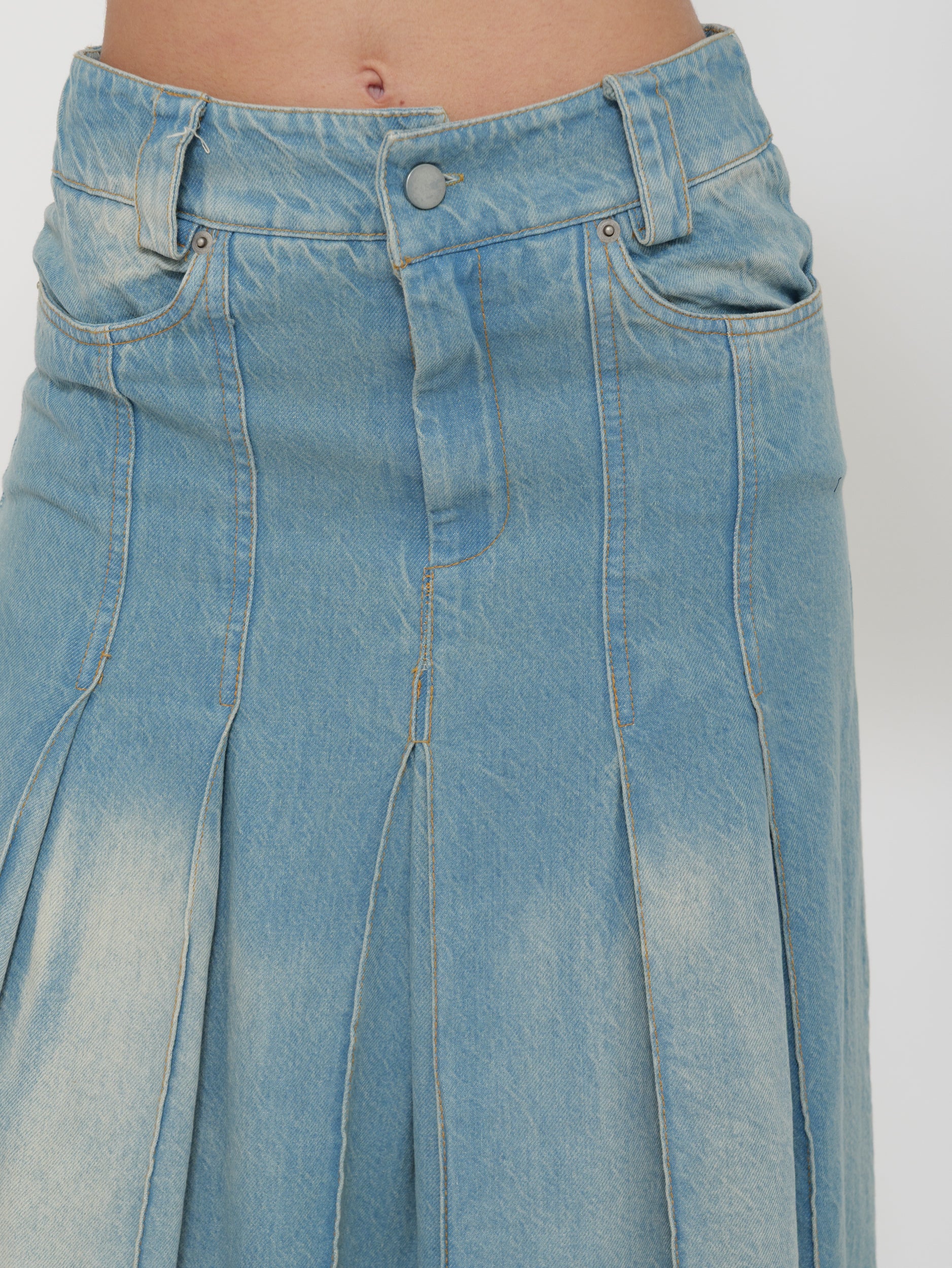 Gonna lunga in denim plissettata