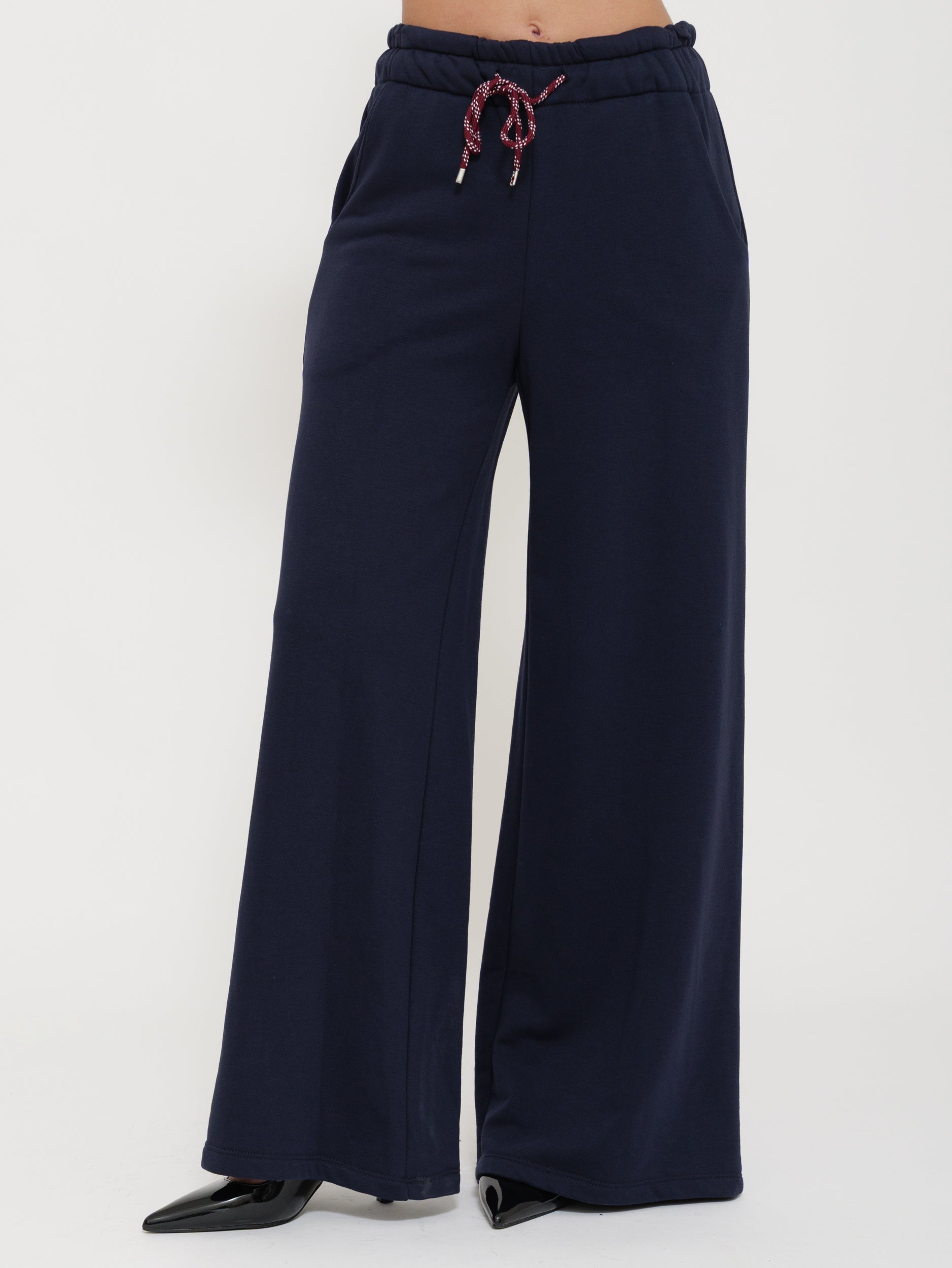 Pantalone tuta wide leg con lacci regolabili