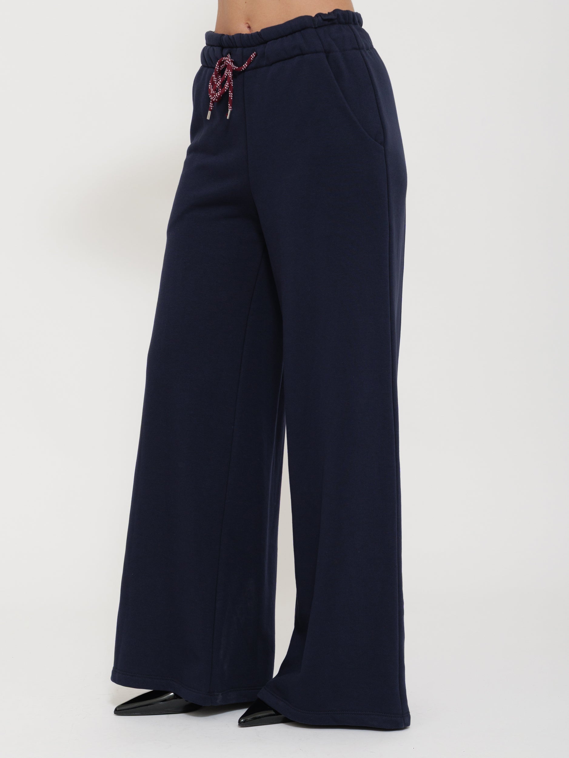 Pantalone tuta wide leg con lacci regolabili