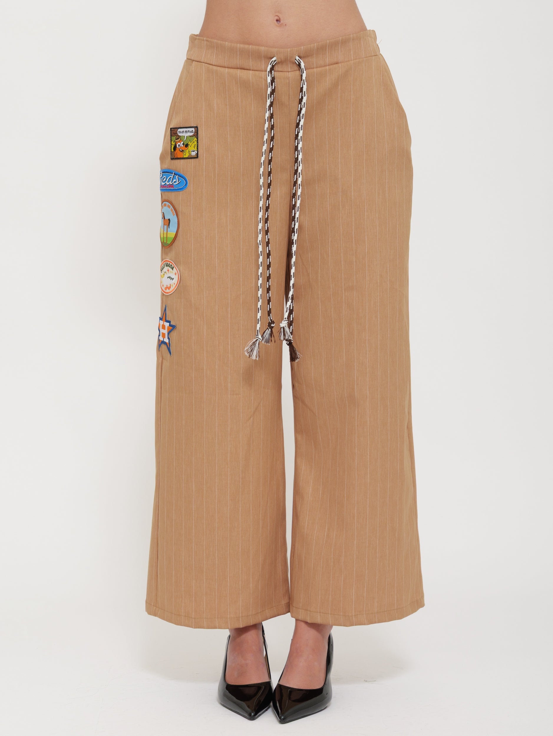 Pantalone Wide Leg con Lacci “Camel Gessato”