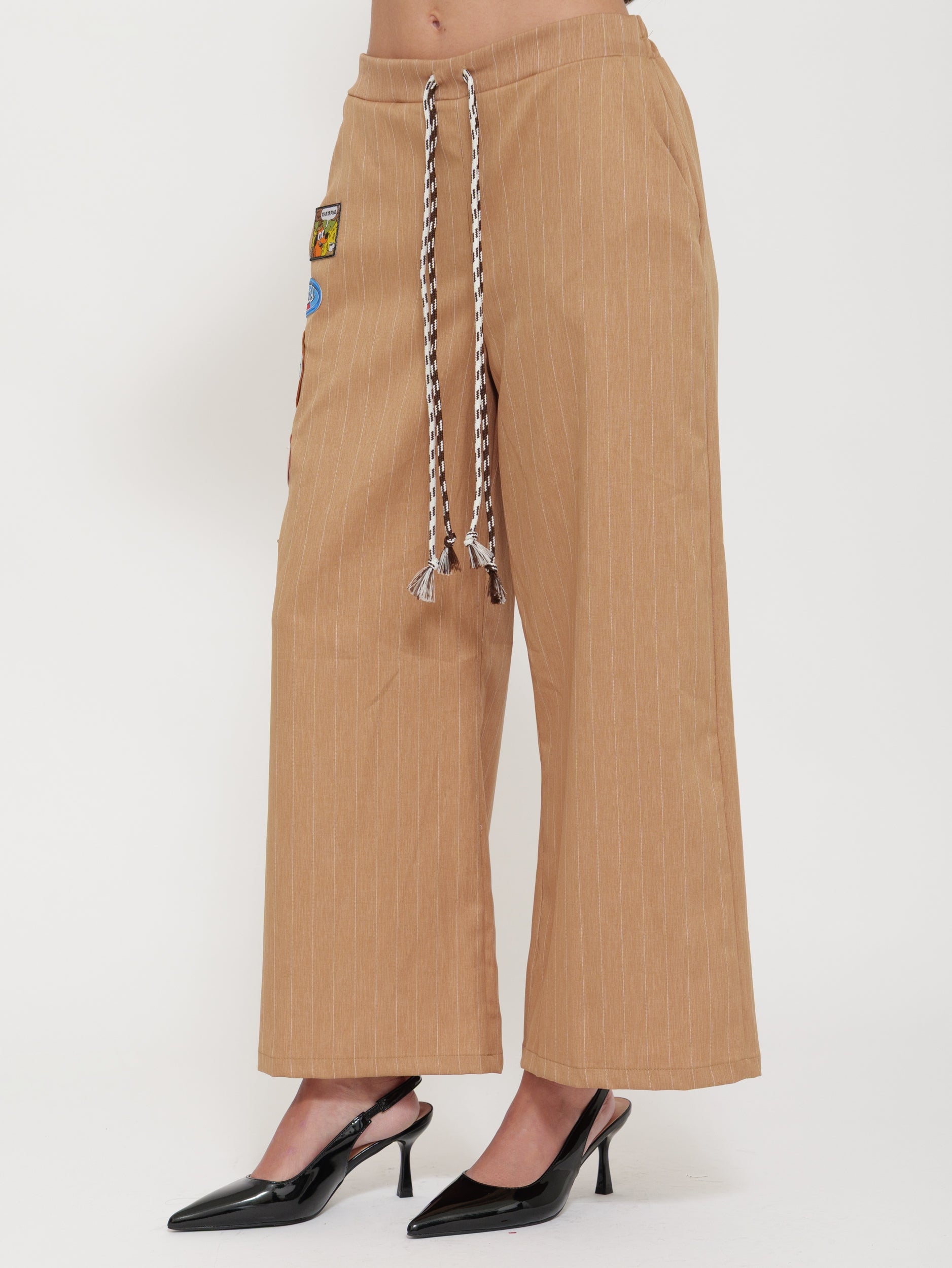 Pantalone Wide Leg con Lacci “Camel Gessato”