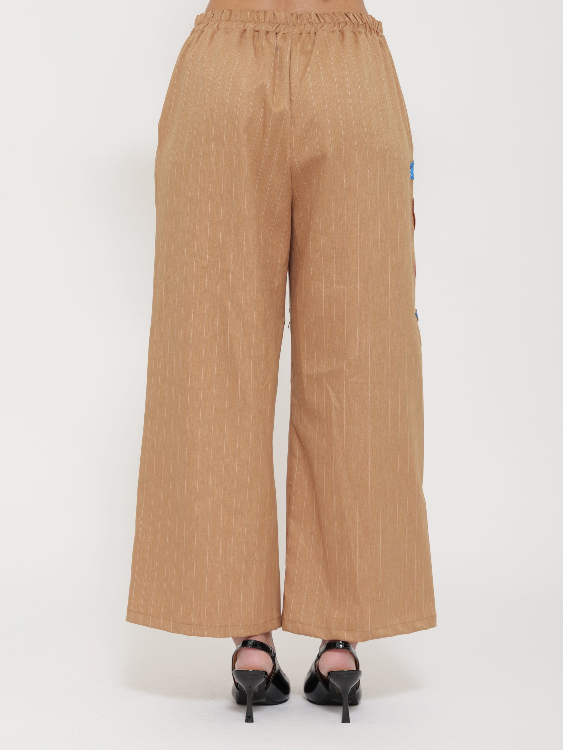 Pantalone Wide Leg con Lacci “Camel Gessato”