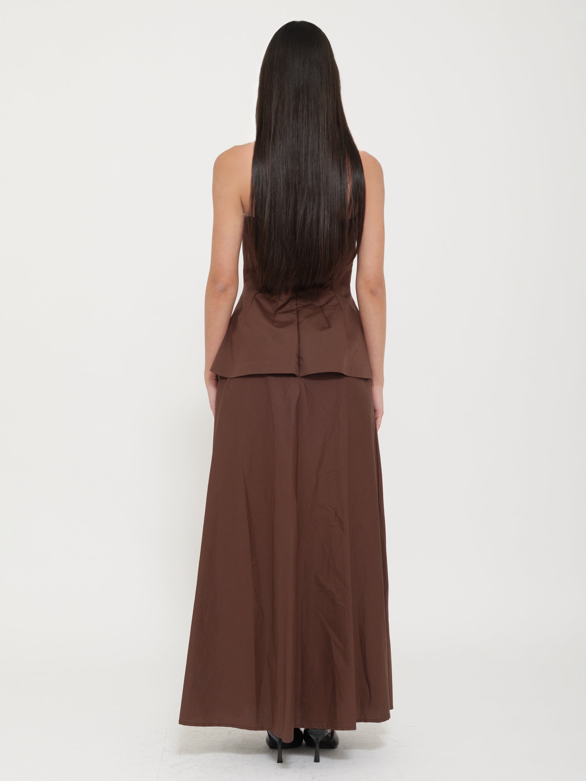 Abito Lungo Marrone con Corsetto Bustier “Tensione”