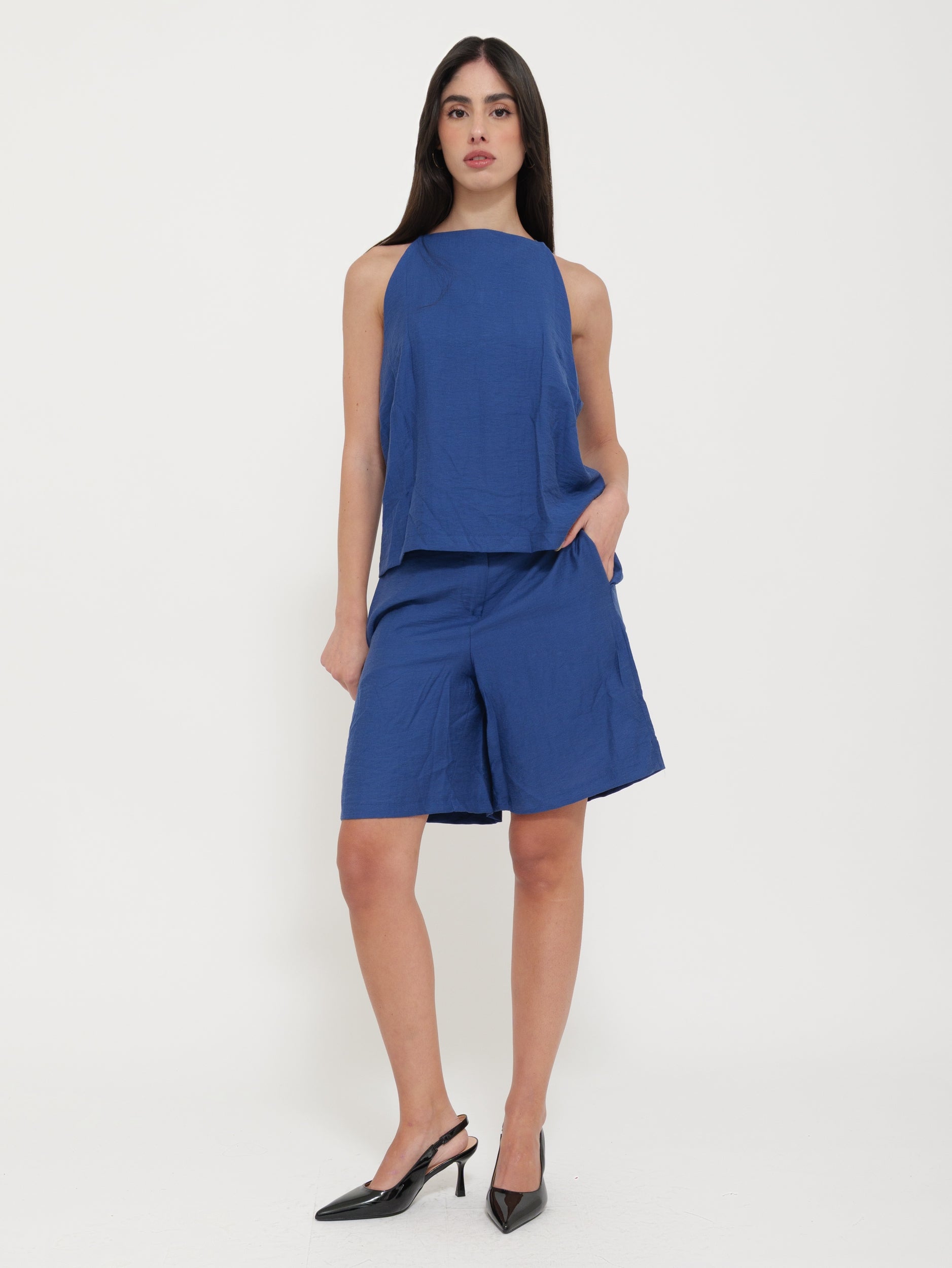 Top Canotta Giro Maniche in Lino in coordinato