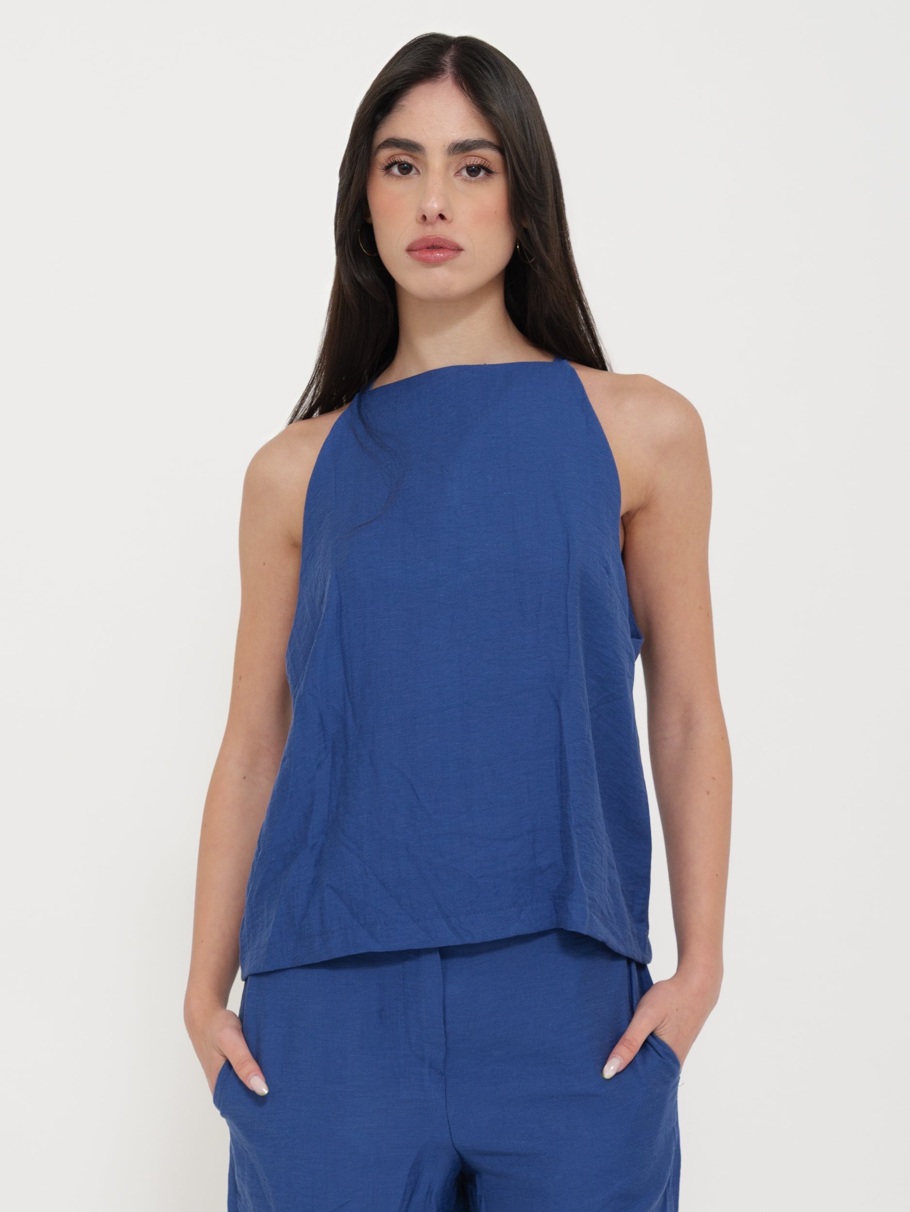 Top Canotta Giro Maniche in Lino in coordinato