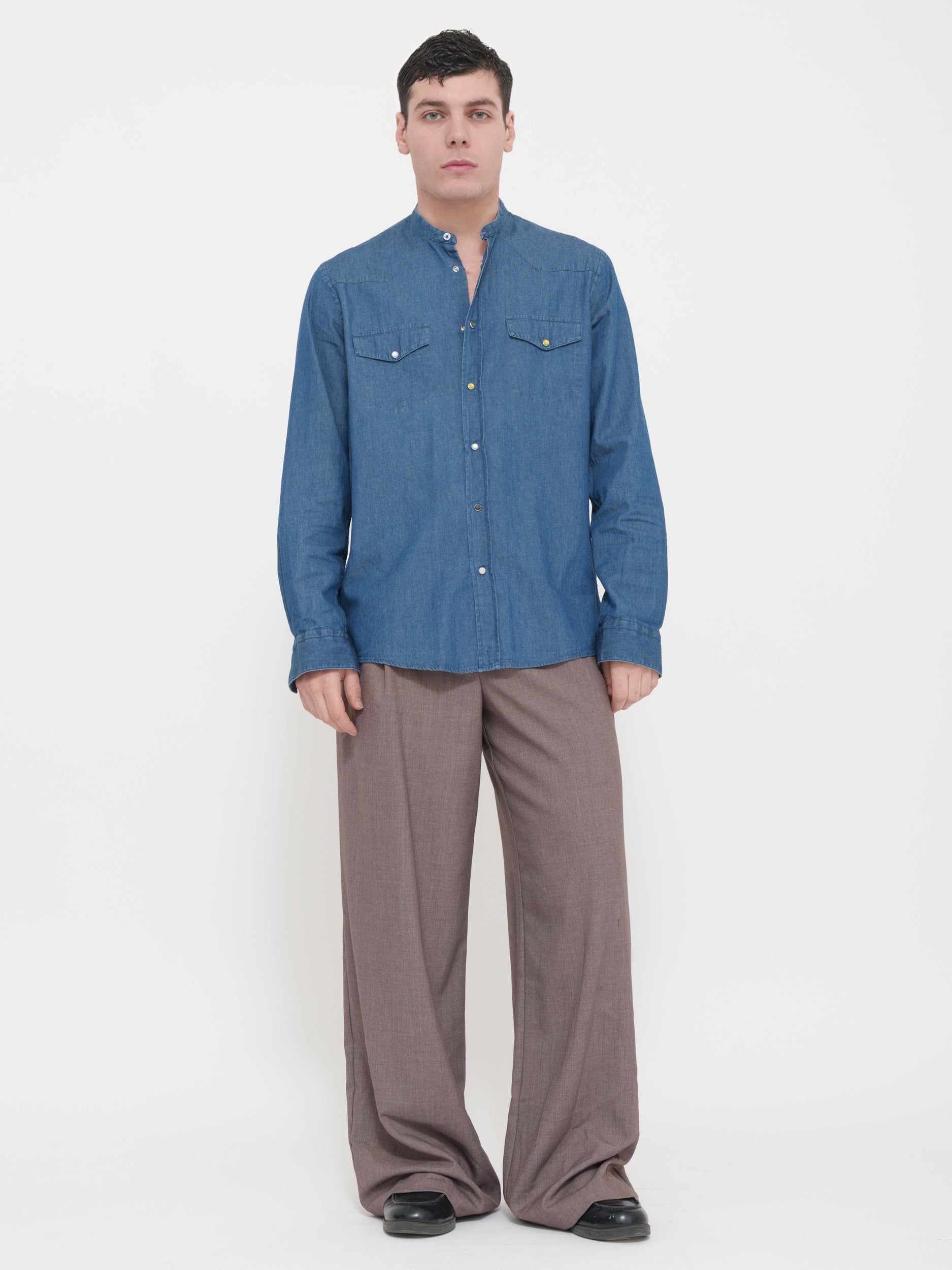 Camicia Victor cool denim colletto alla coreana