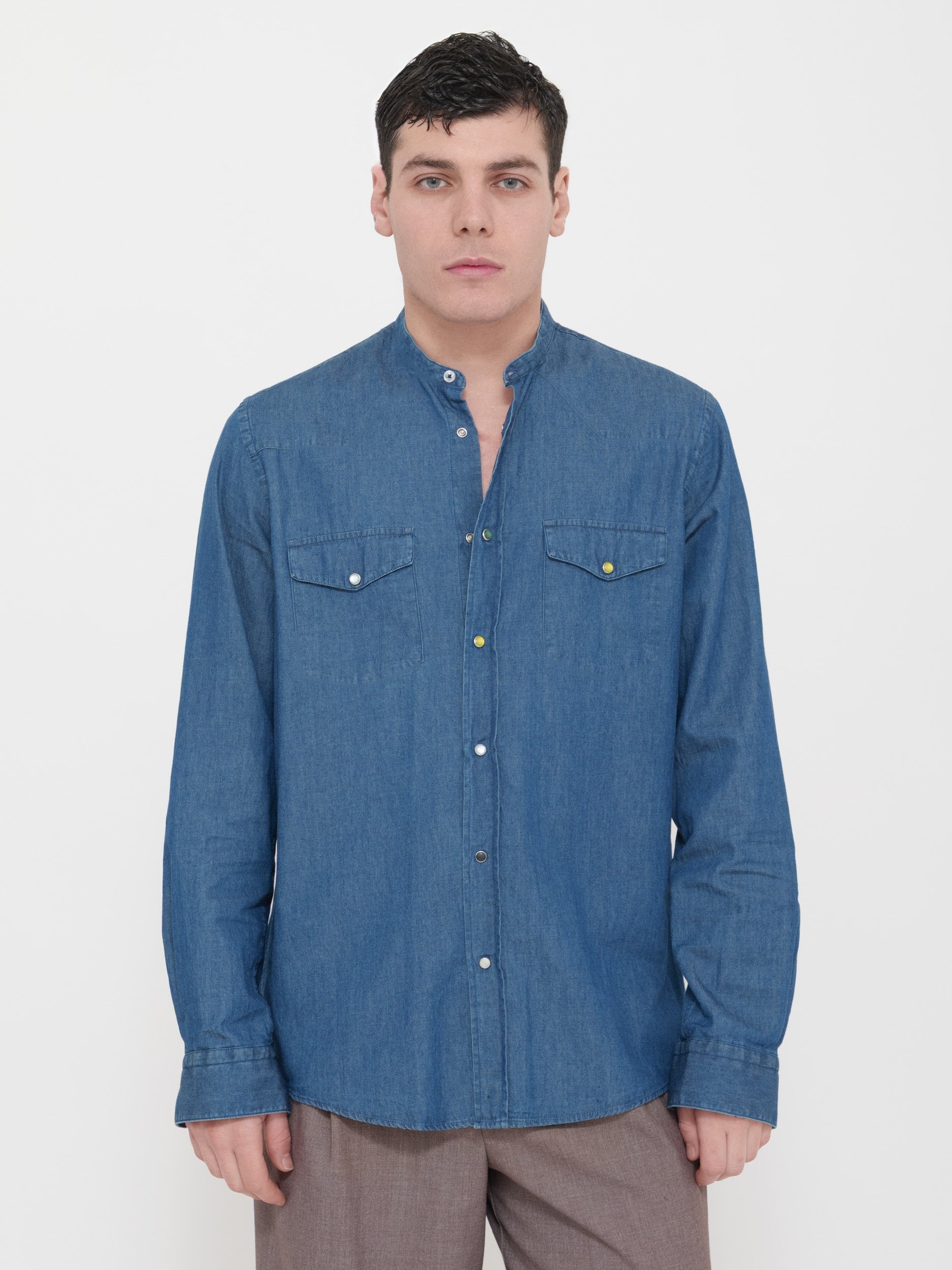 Camicia Victor cool denim colletto alla coreana