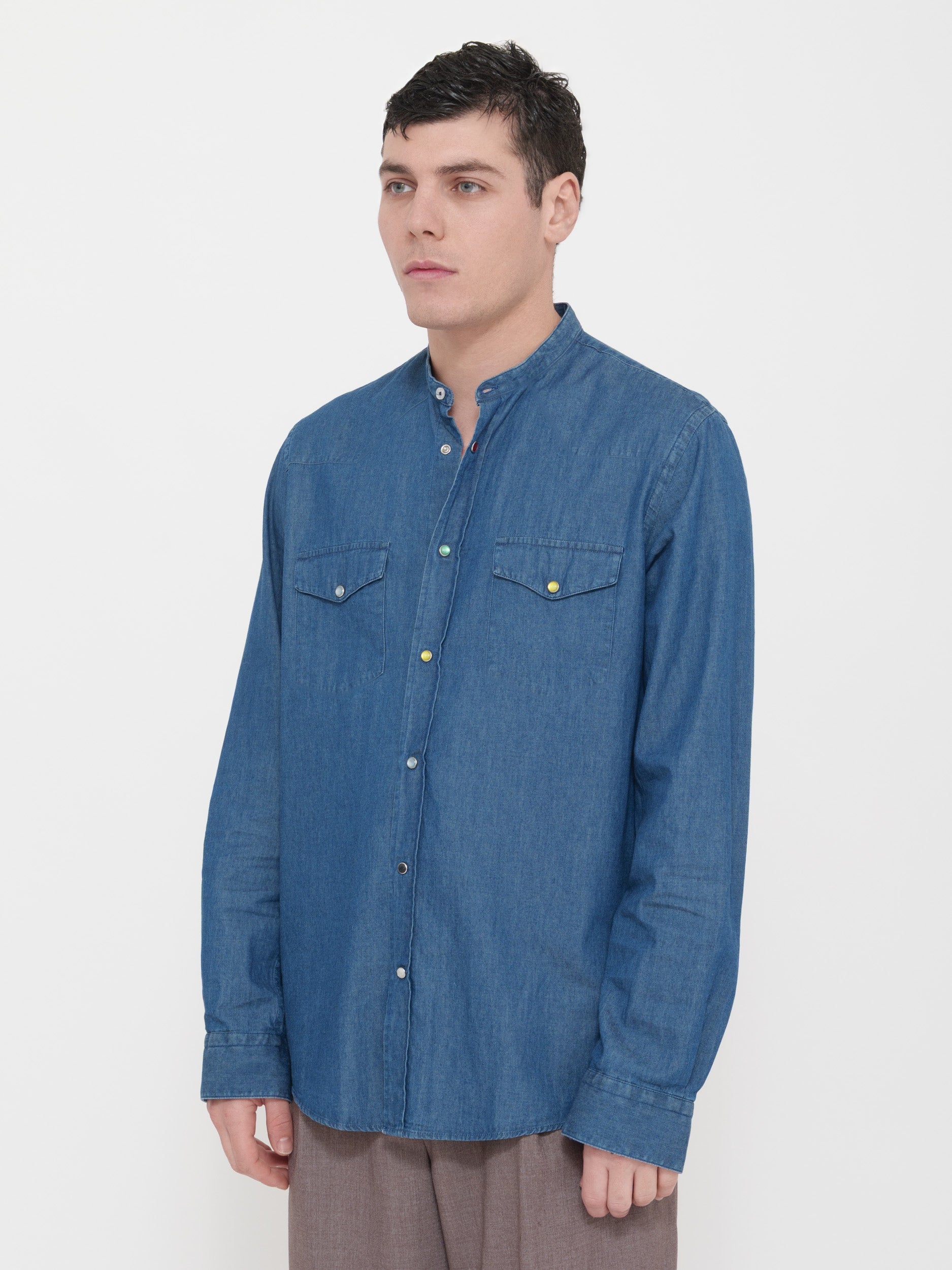 Camicia Victor cool denim colletto alla coreana