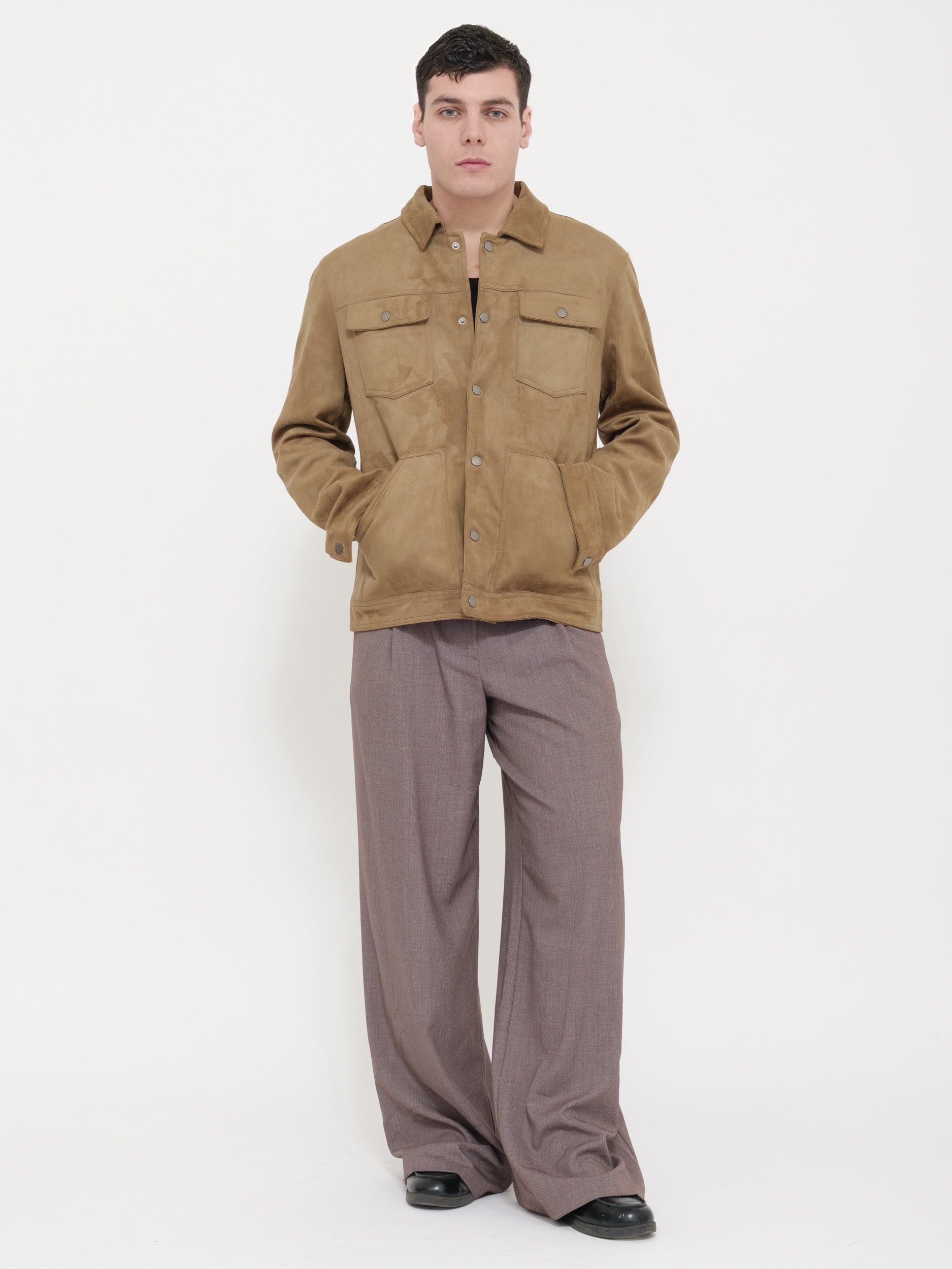 giacca casual elegante in stile workwear tessuto effetto scamosciato