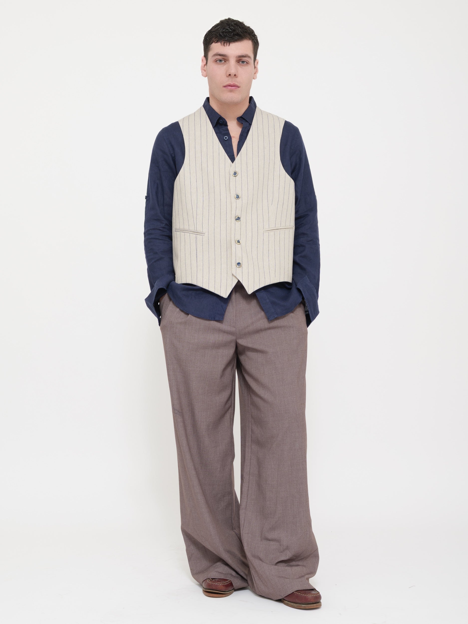 Gilet Victor cool gessato crema