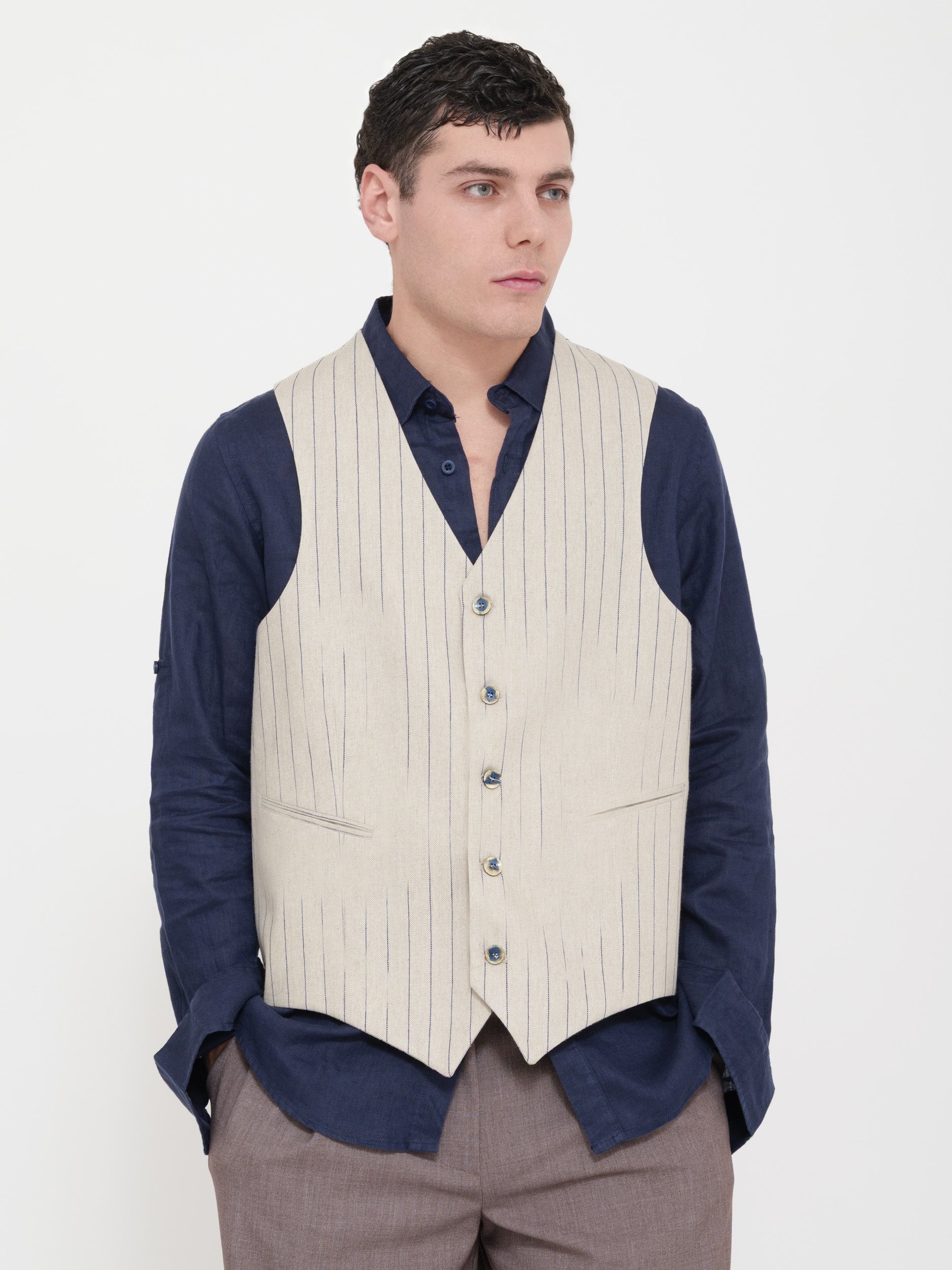 Gilet Victor cool gessato crema
