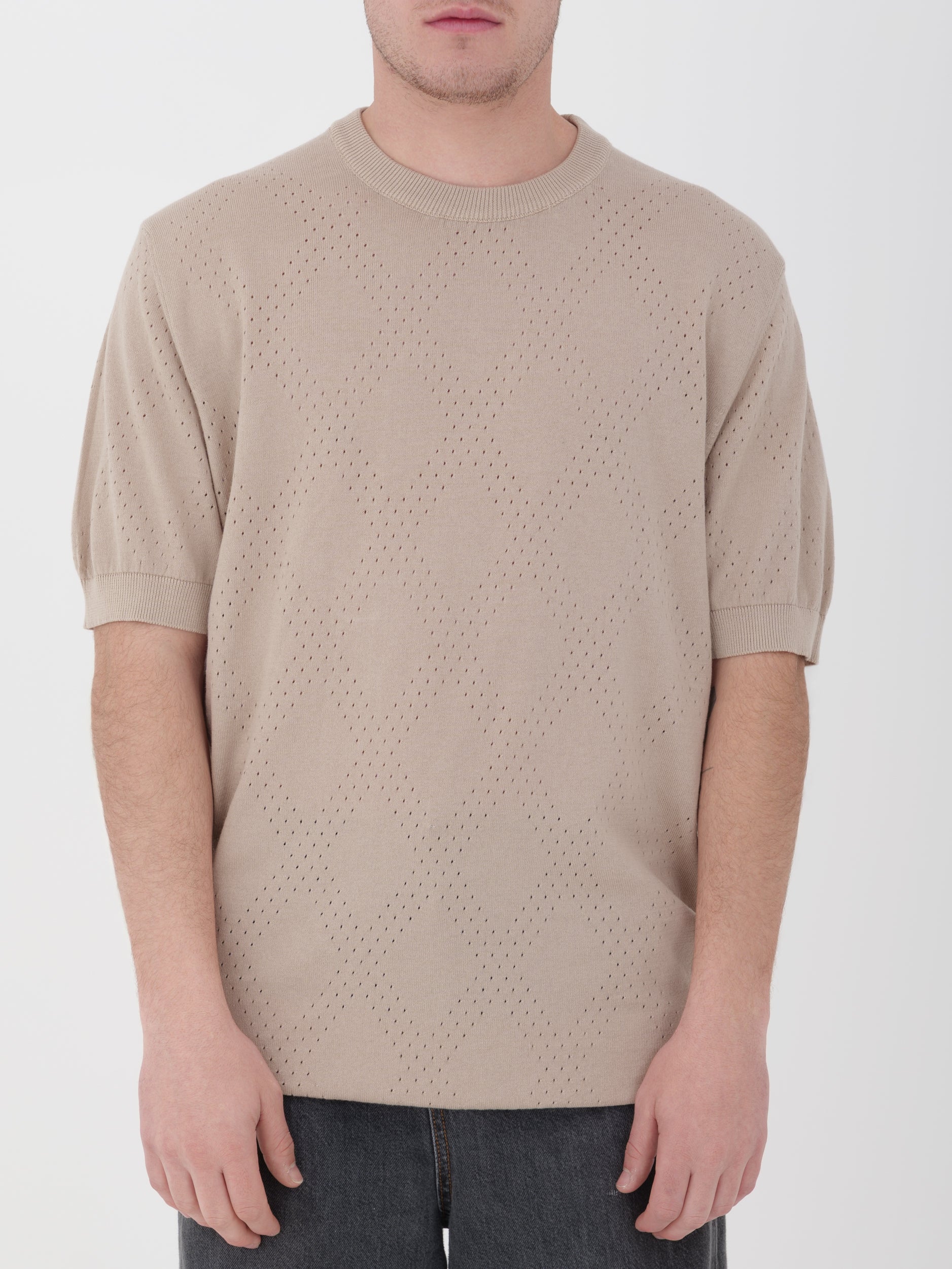 IMPERIAL - t-shirt in maglina traforata beige