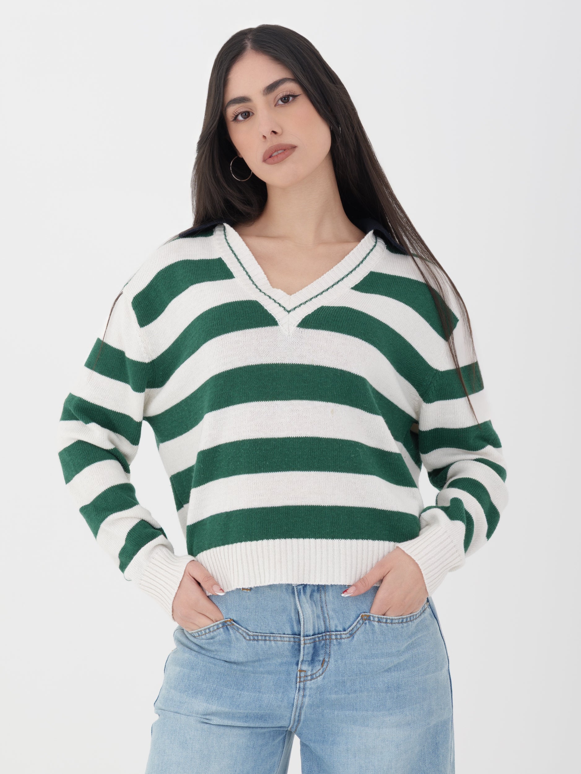 Maglia tensione in ecru/verde