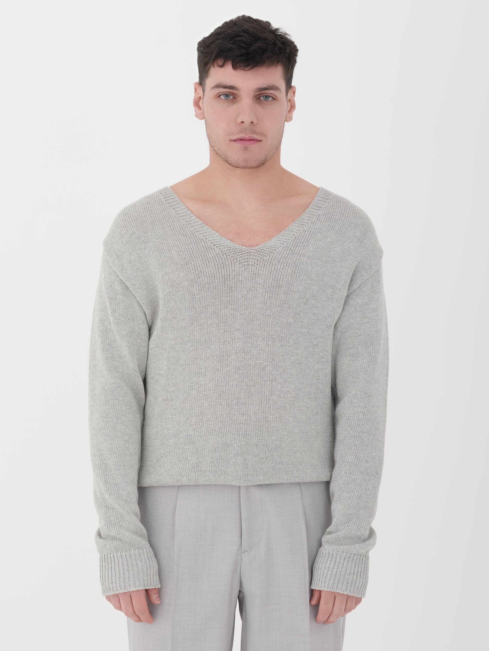 IMPERIAL - pullover in maglina grey scollo V