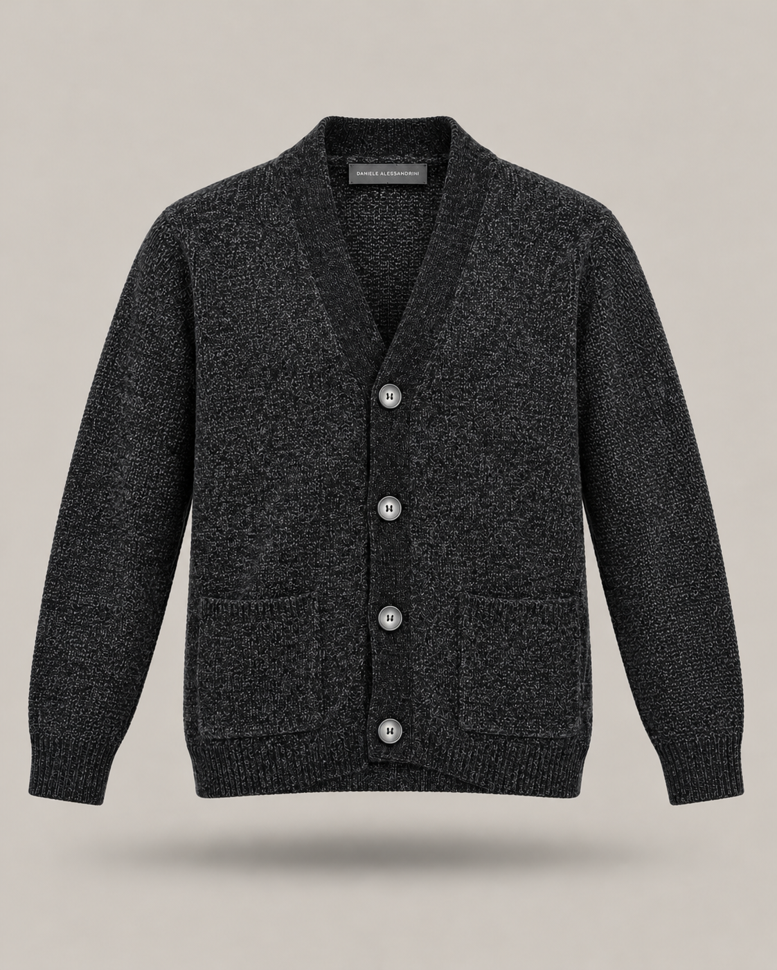 DANIELE ALESSANDRINI - Cardigan antracite mélange con scollo a V e tasche