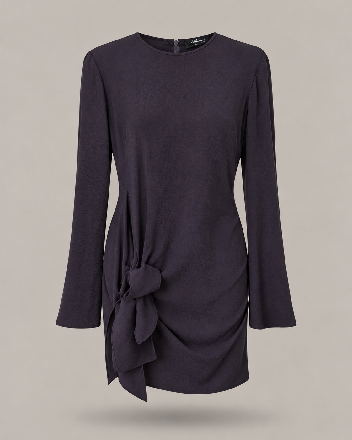 BLUMARINE - abito corto marrone a maniche lunghe con dettaglio nodo