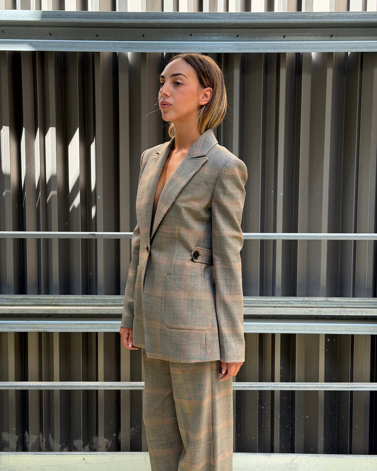 BLUMARINE - blazer sartoriale a quadri con revers a lancia
