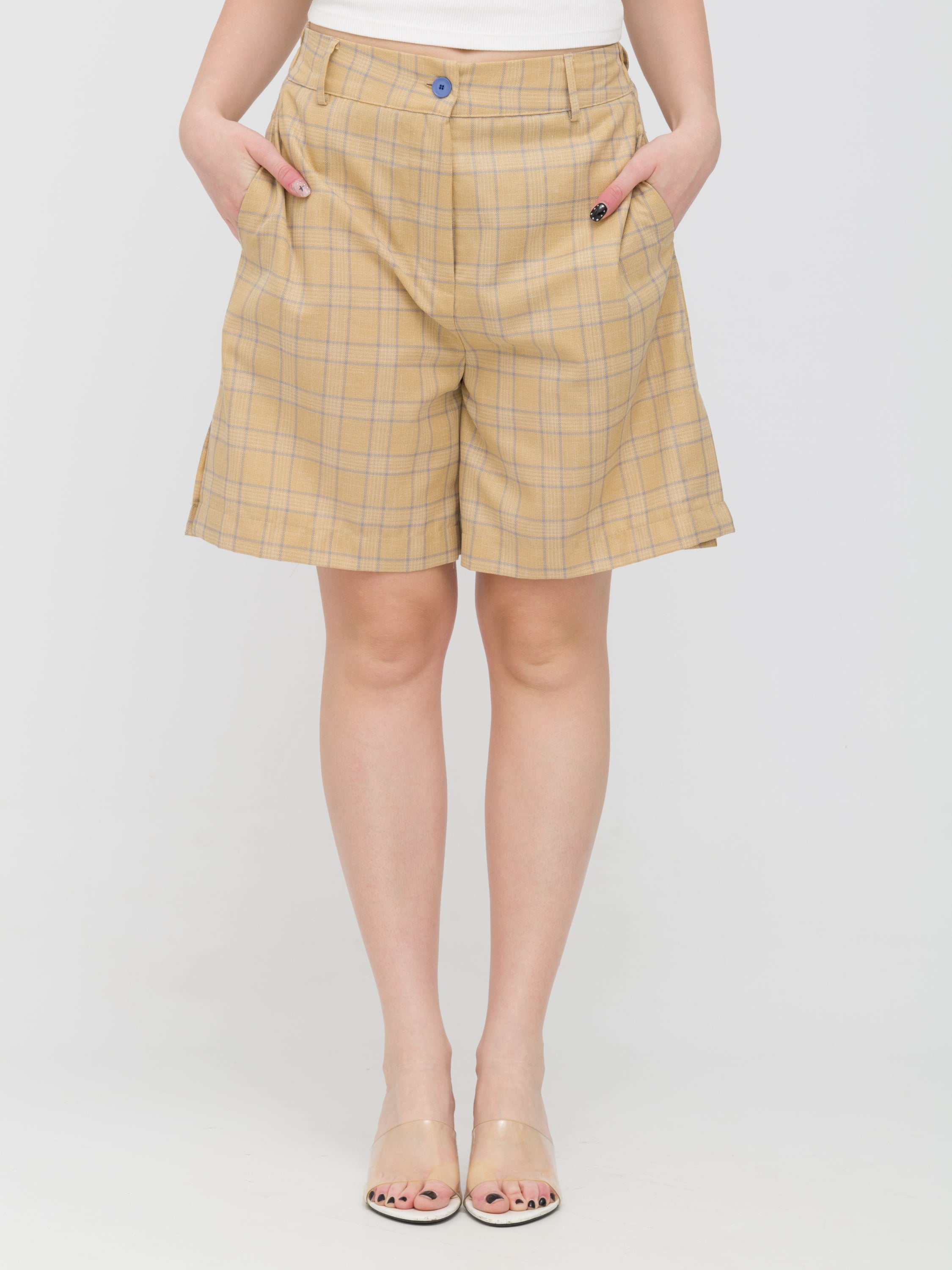 CELYE - Bermuda motivo a quadri beige