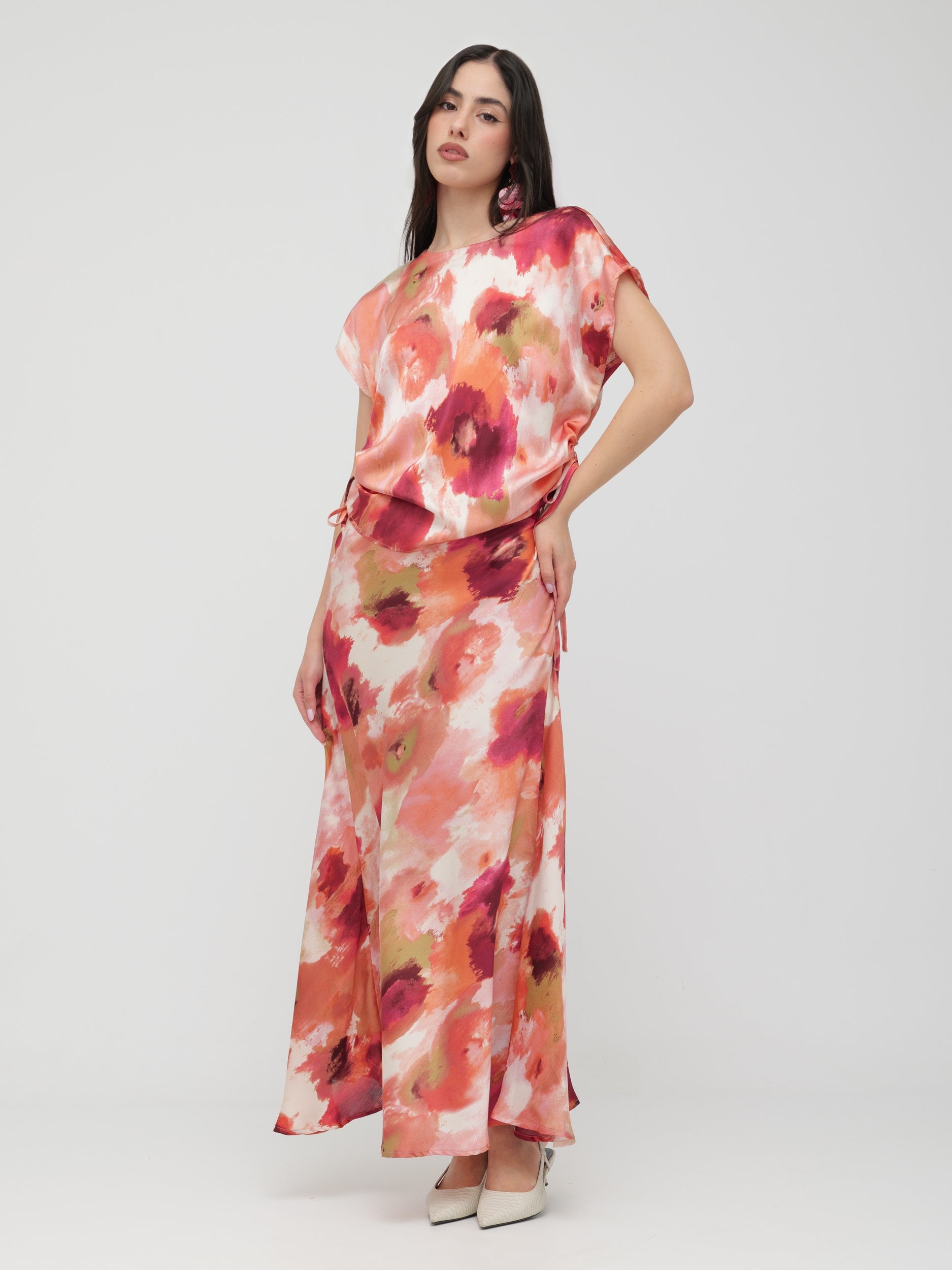 INFLUENCER - completo top con gonna midi fantasia