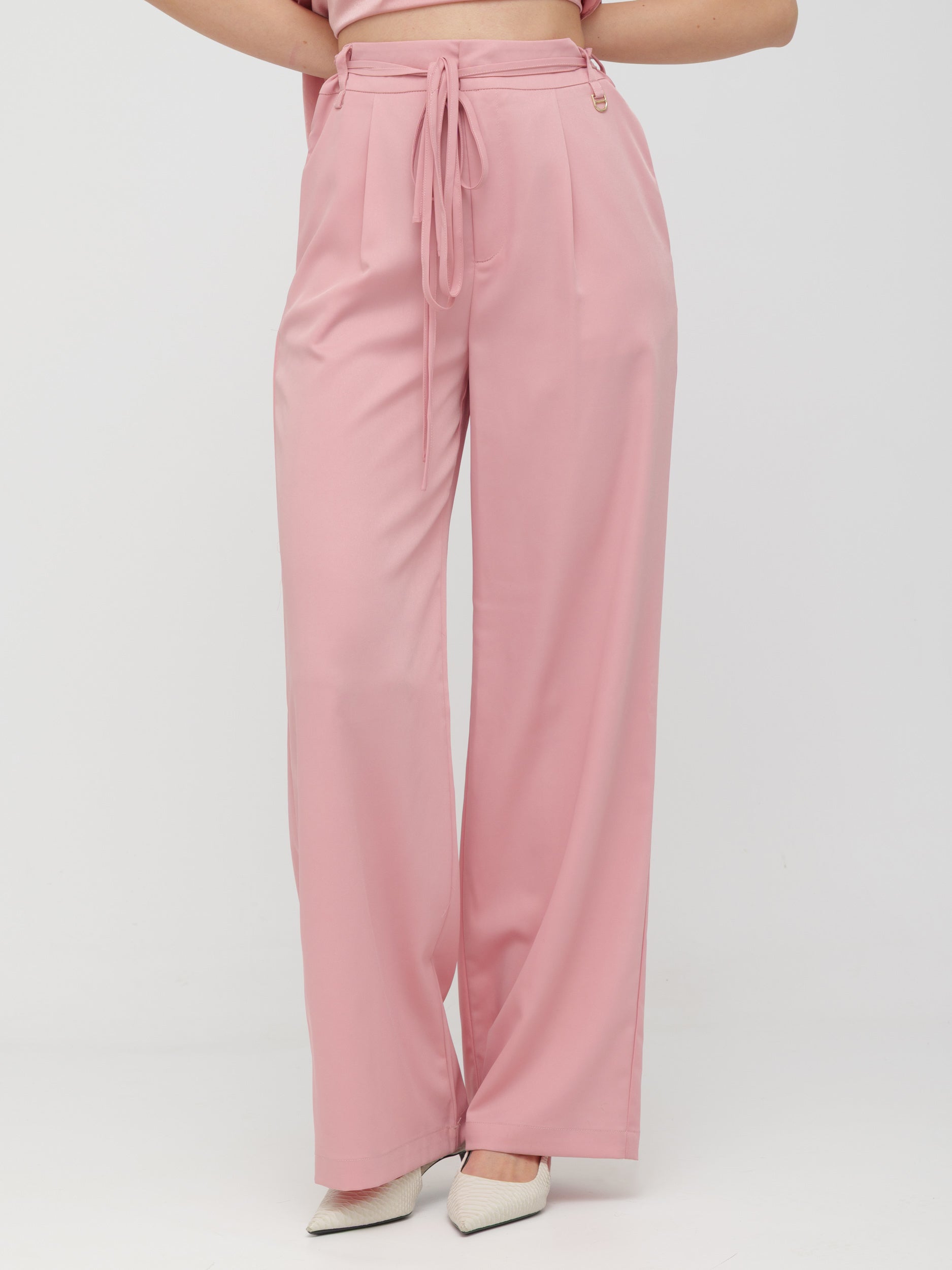 INFLUENCER - pantalone wide leg con lacci in vita pink