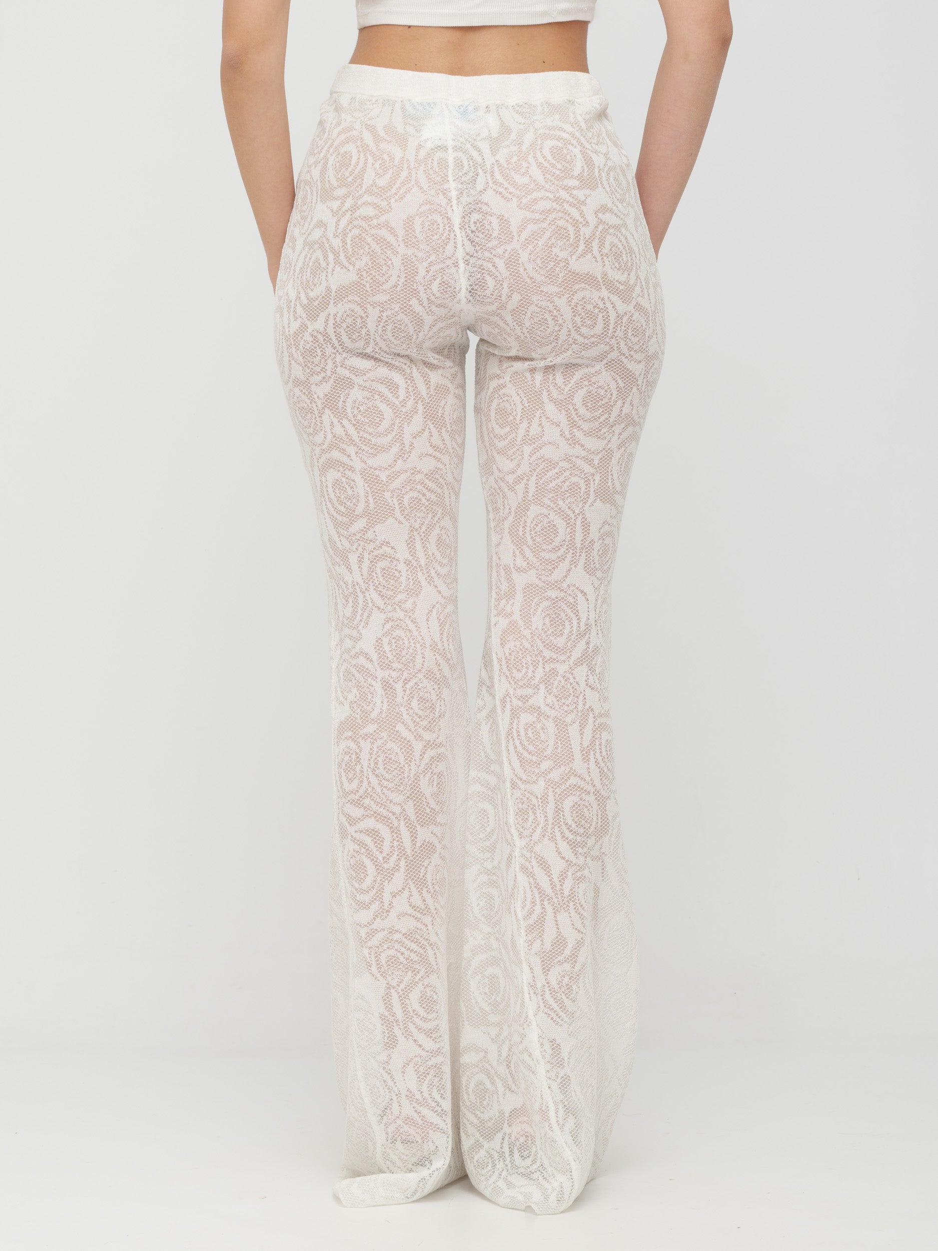BLUGIRL | BLUMARINE - pantaloni bianchi in pizzo a zampa d’elefante