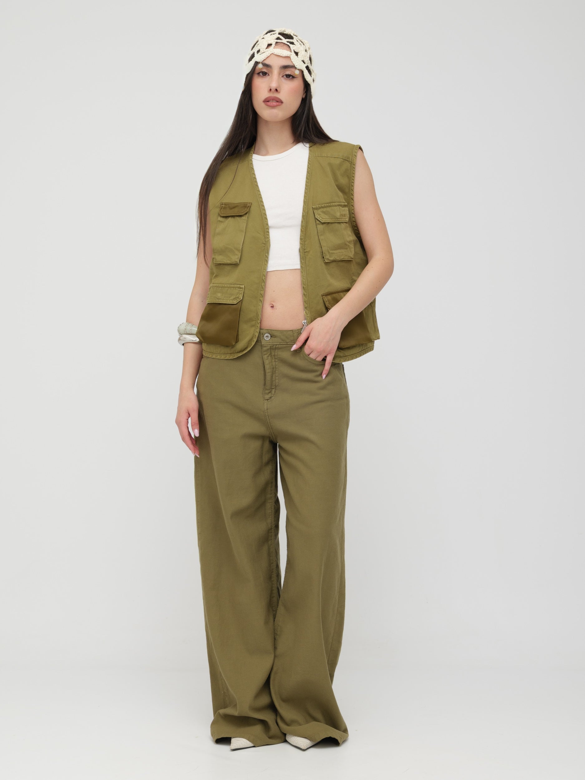 DIXIE - jeans wide leg verde scuro