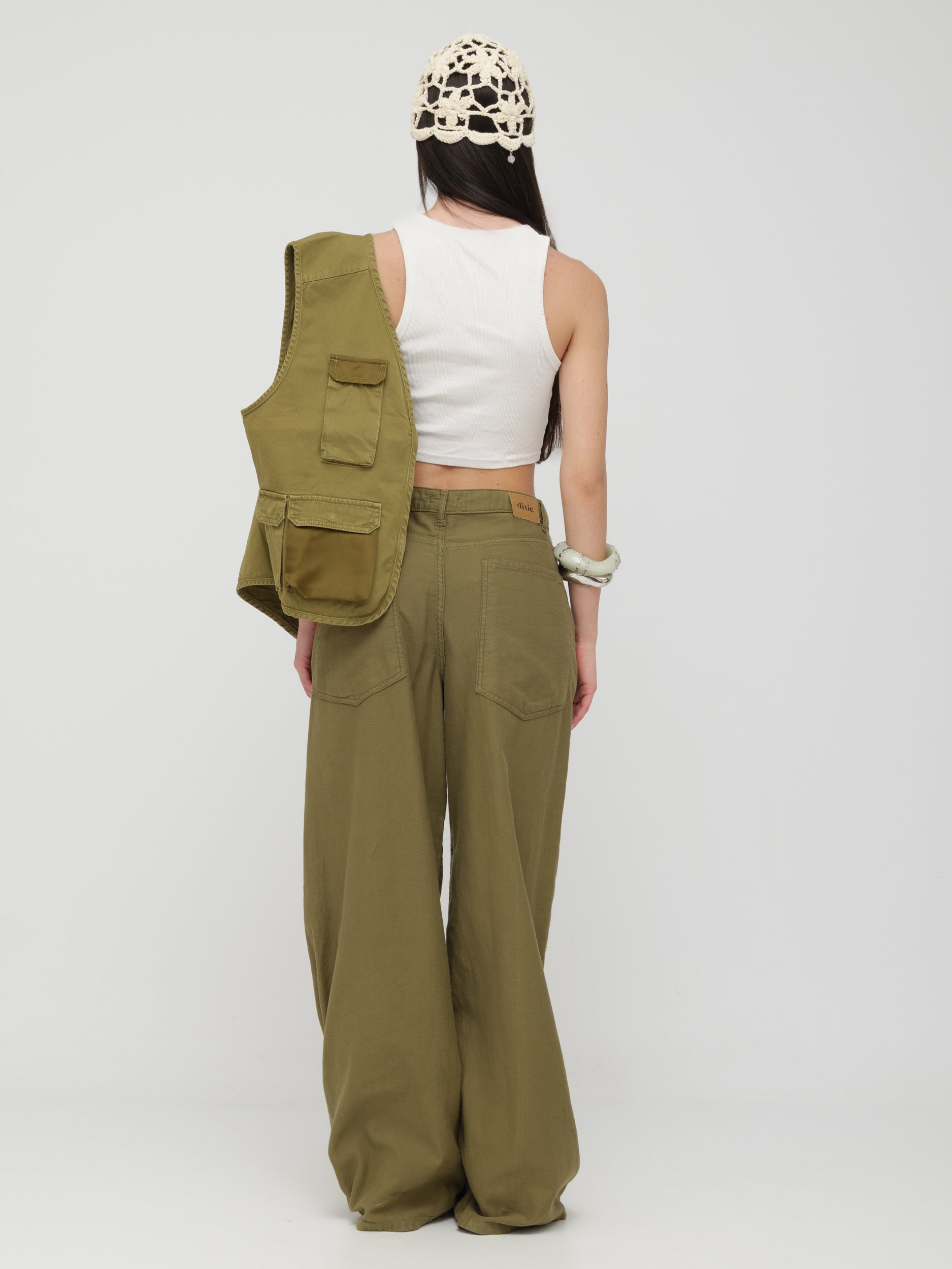 DIXIE - jeans wide leg verde scuro
