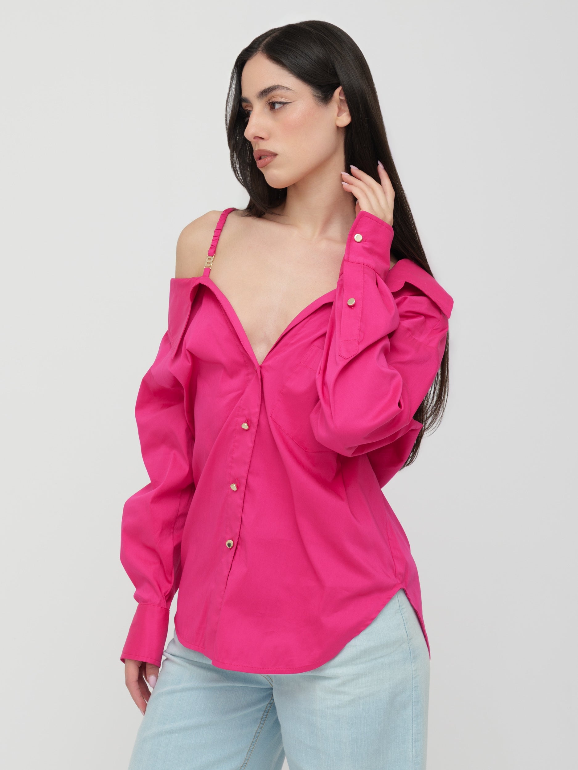 BLUGIRL | BLUMARINE - camicia scollo asimmetrico fucsia
