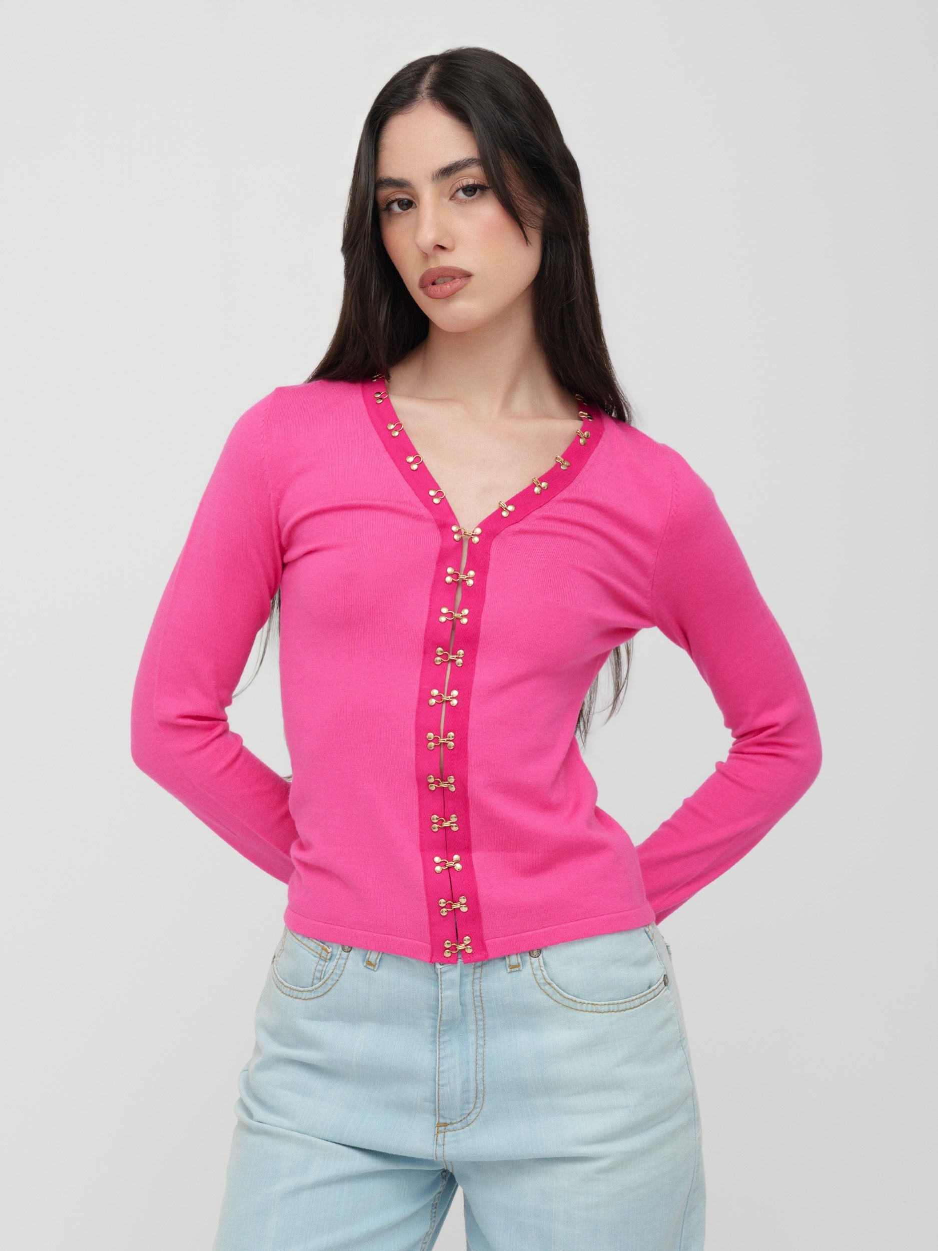 BLUGIRL | BLUMARINE - cardigan fucsia con dettagli dorati