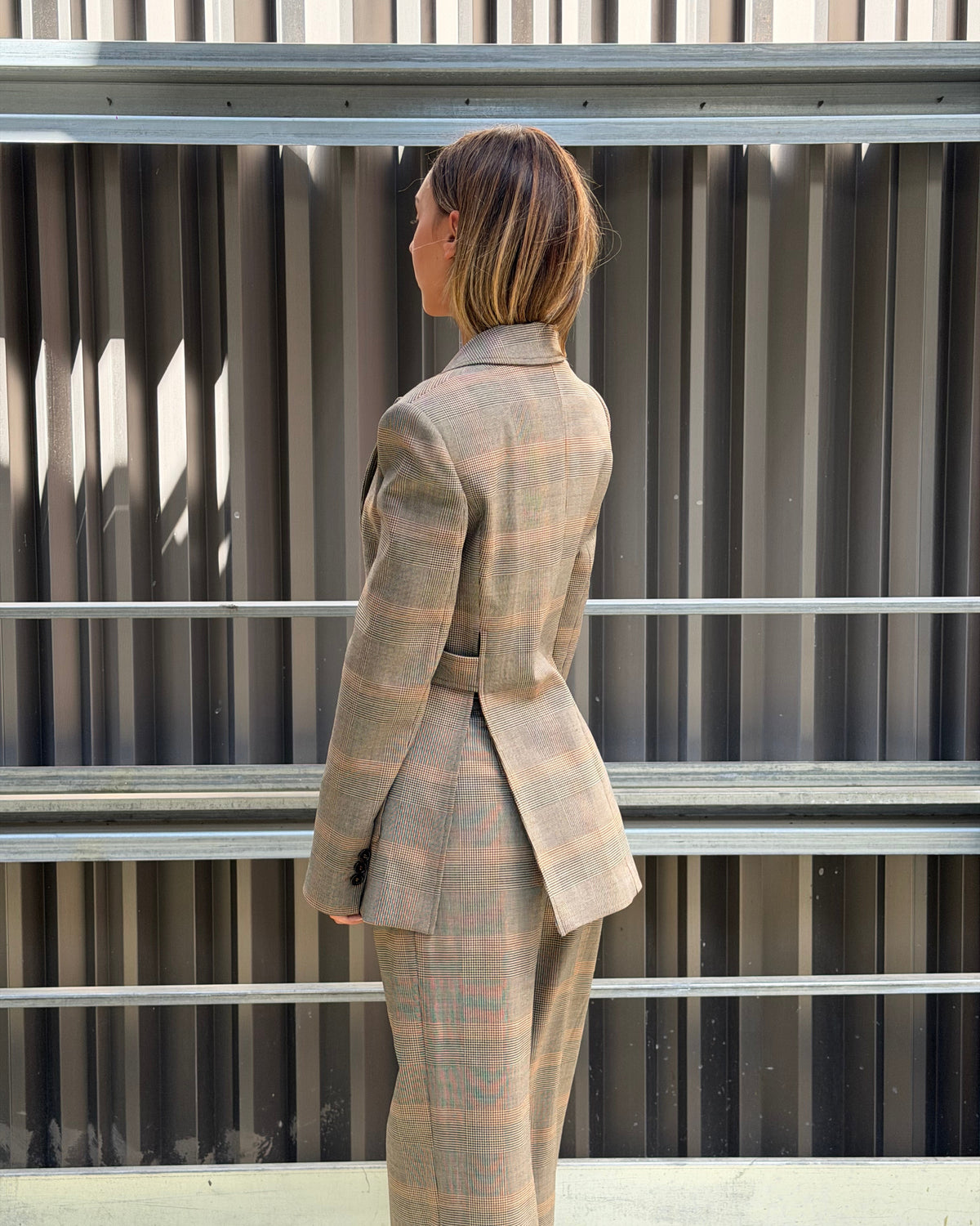 BLUMARINE - blazer sartoriale a quadri con revers a lancia