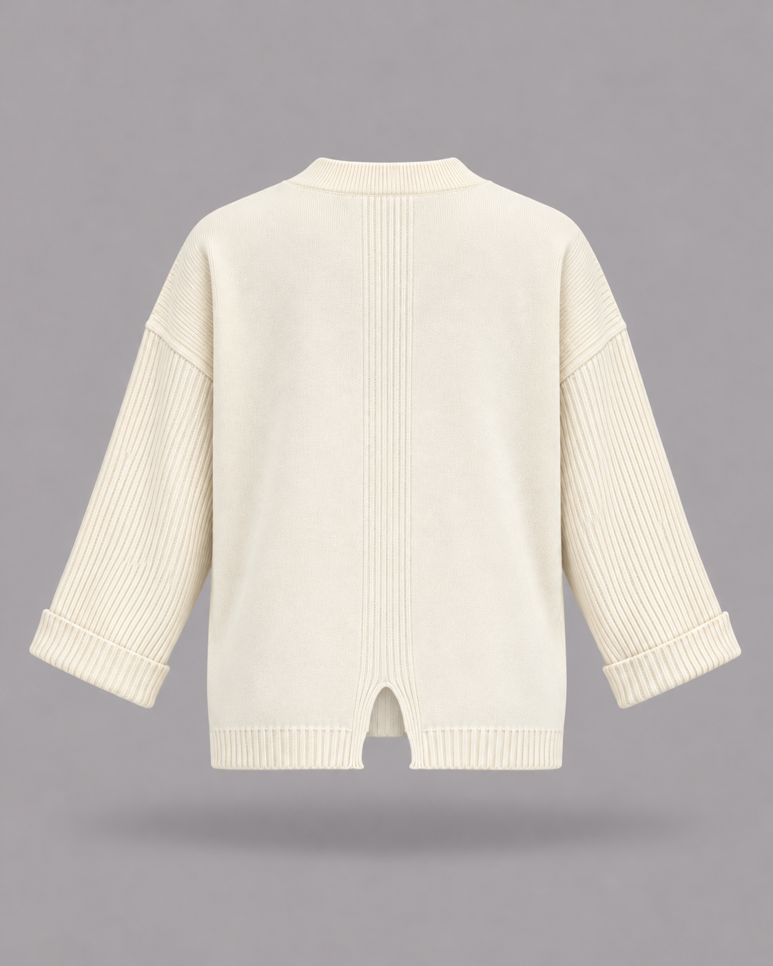 AKEP - Maglia avorio con scollo a V e maniche a coste