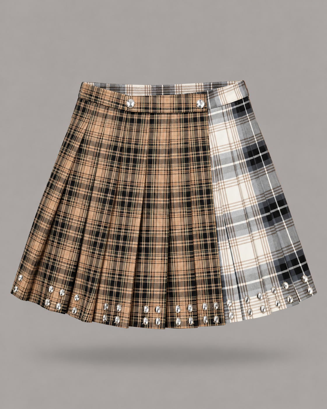 AKEP - Minigonna tartan a pieghe con applicazioni gioiello