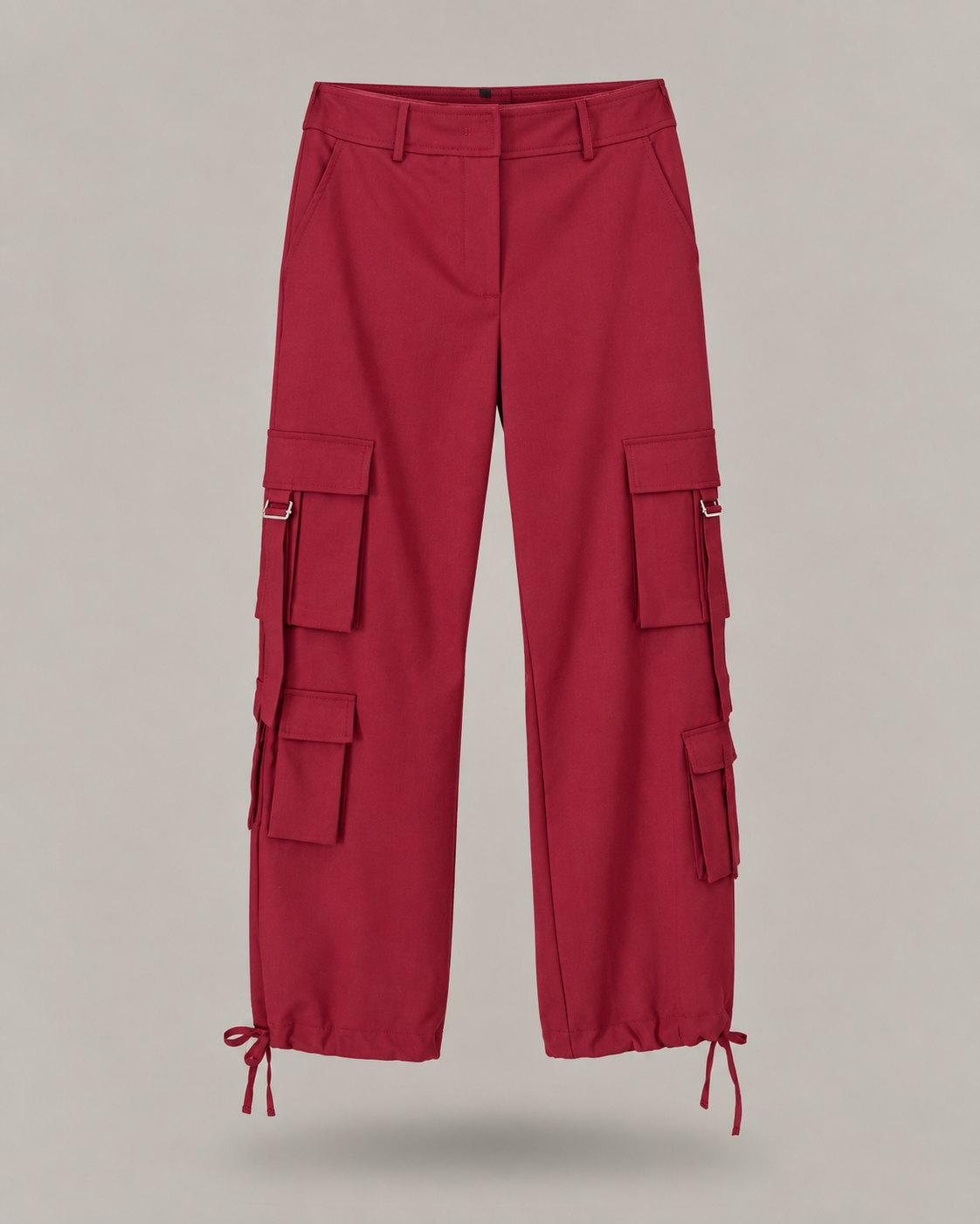 BLUMARINE - pantaloni cargo rossi con tasche multiple e coulisse