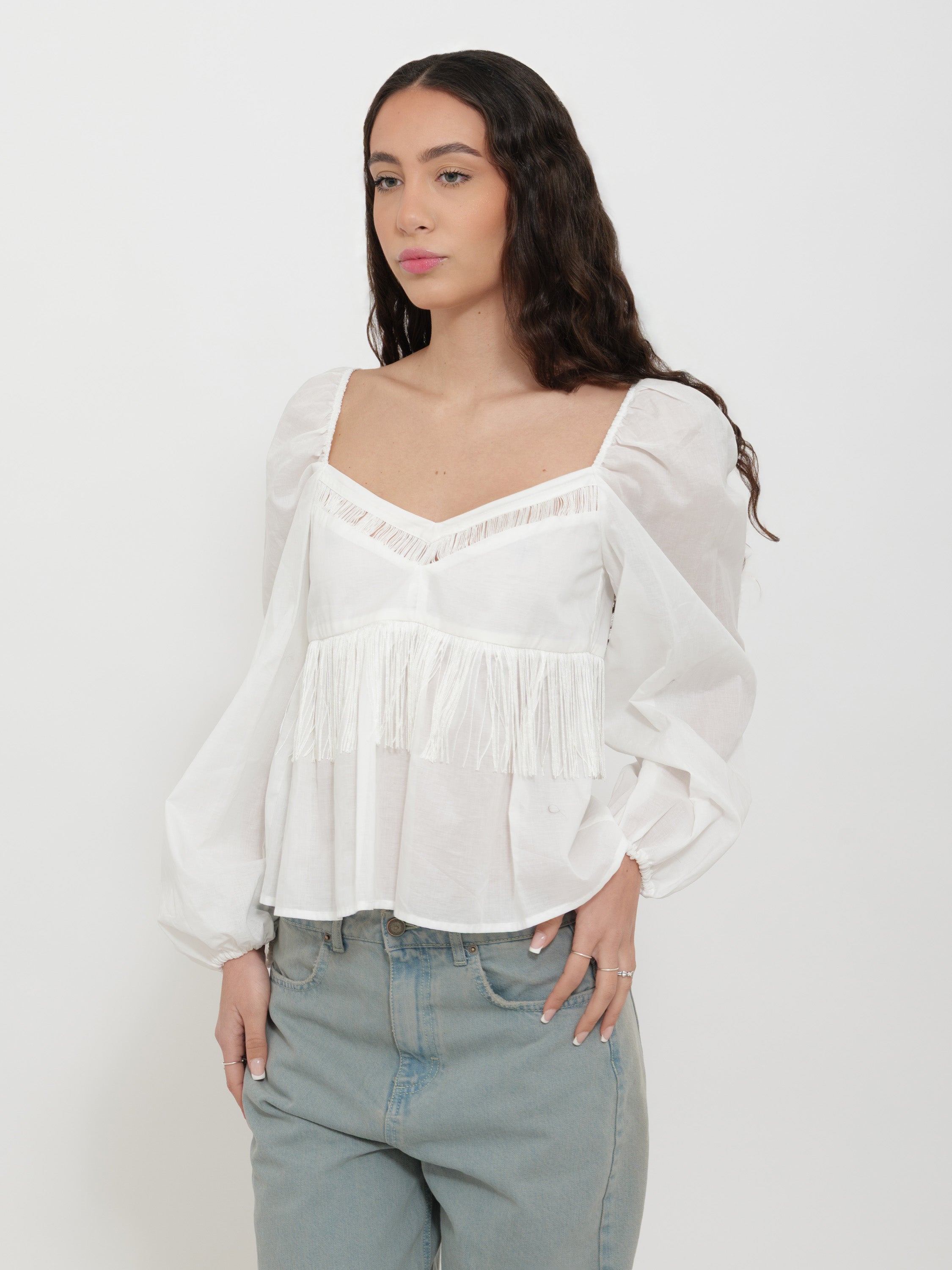 Camicia pinko frange bianca