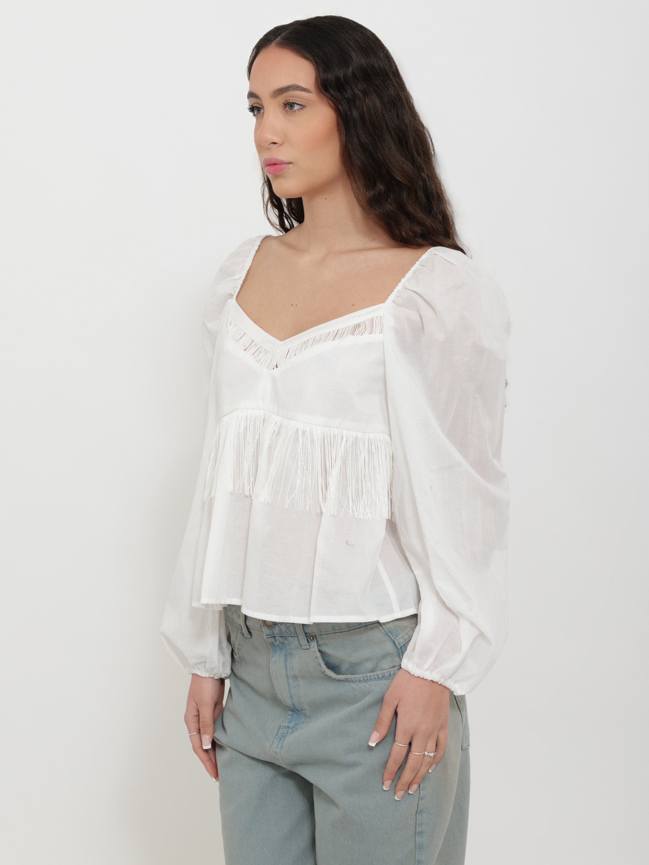 Camicia pinko frange bianca