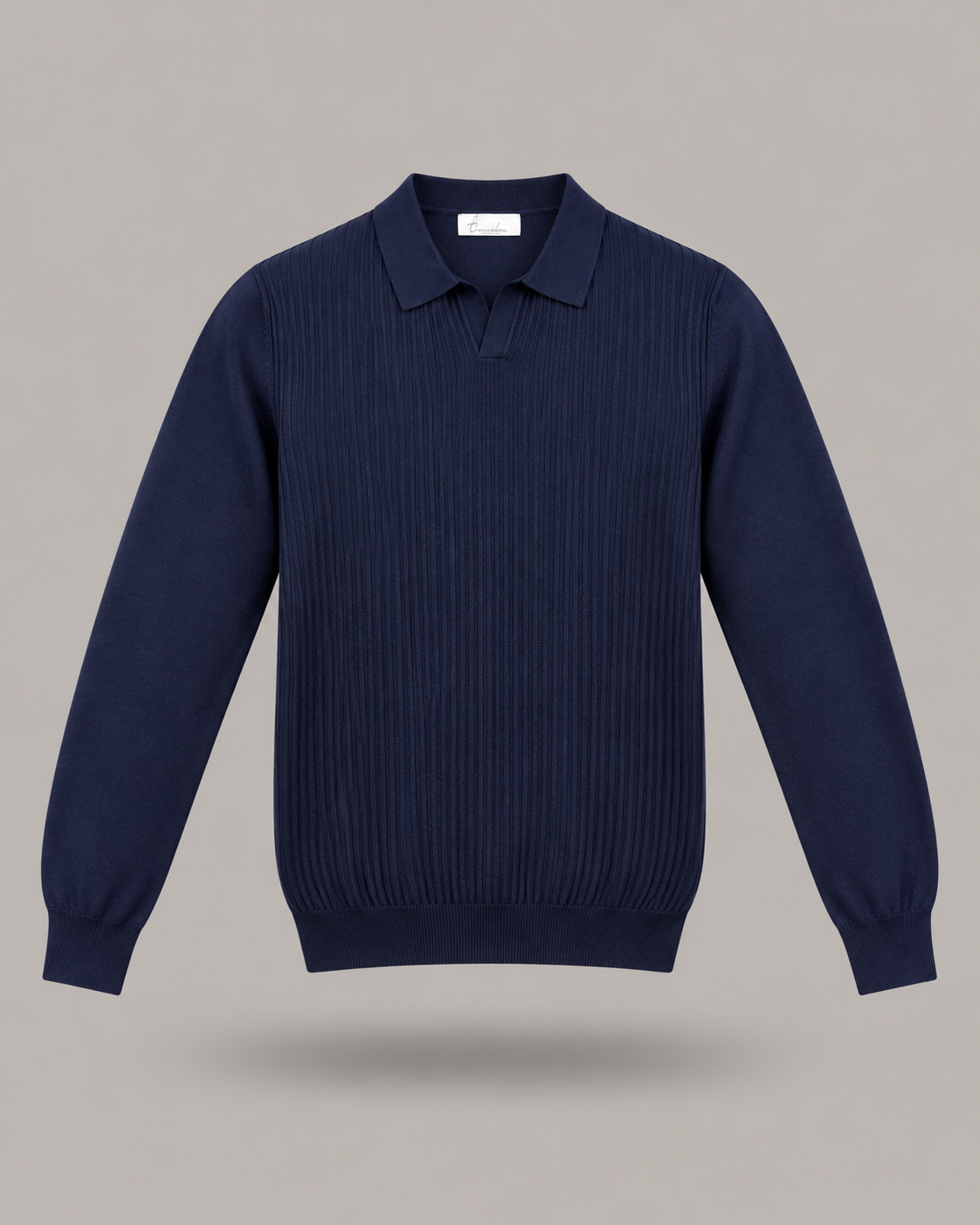 BRUNO LEONI - polo in viscosa blu lavorazione a trecce