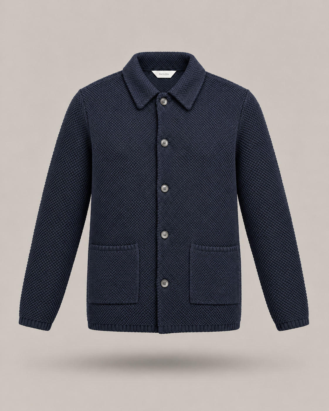 PAOLONI - Cardigan blu navy con colletto e tasche applicate