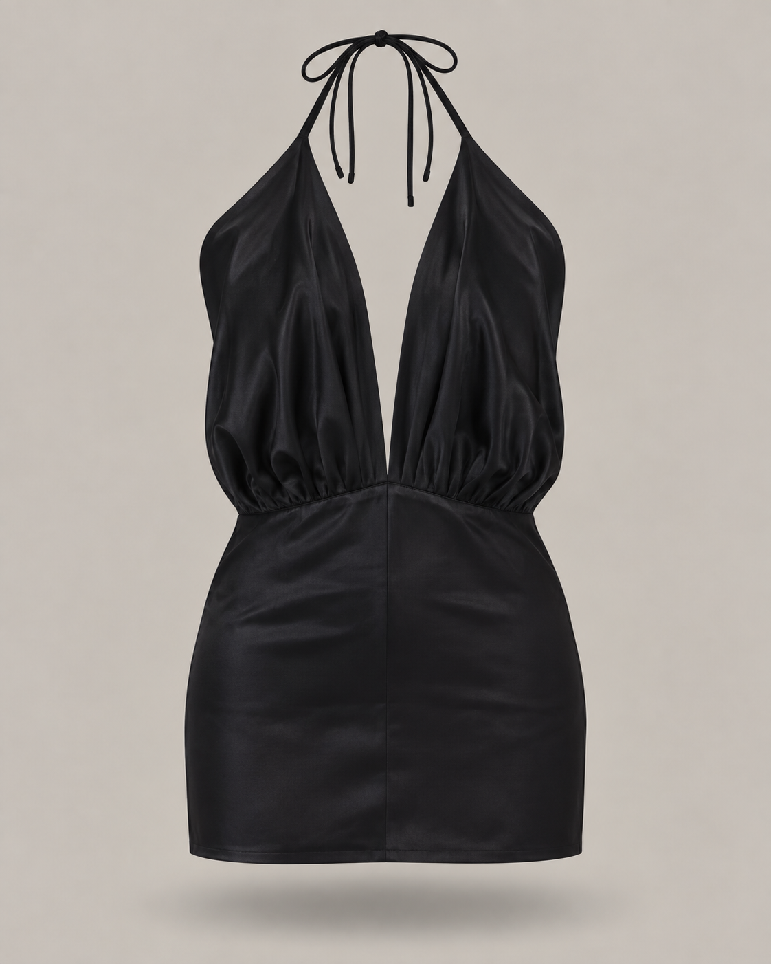 BLUMARINE - abito corto nero in raso con scollatura profonda