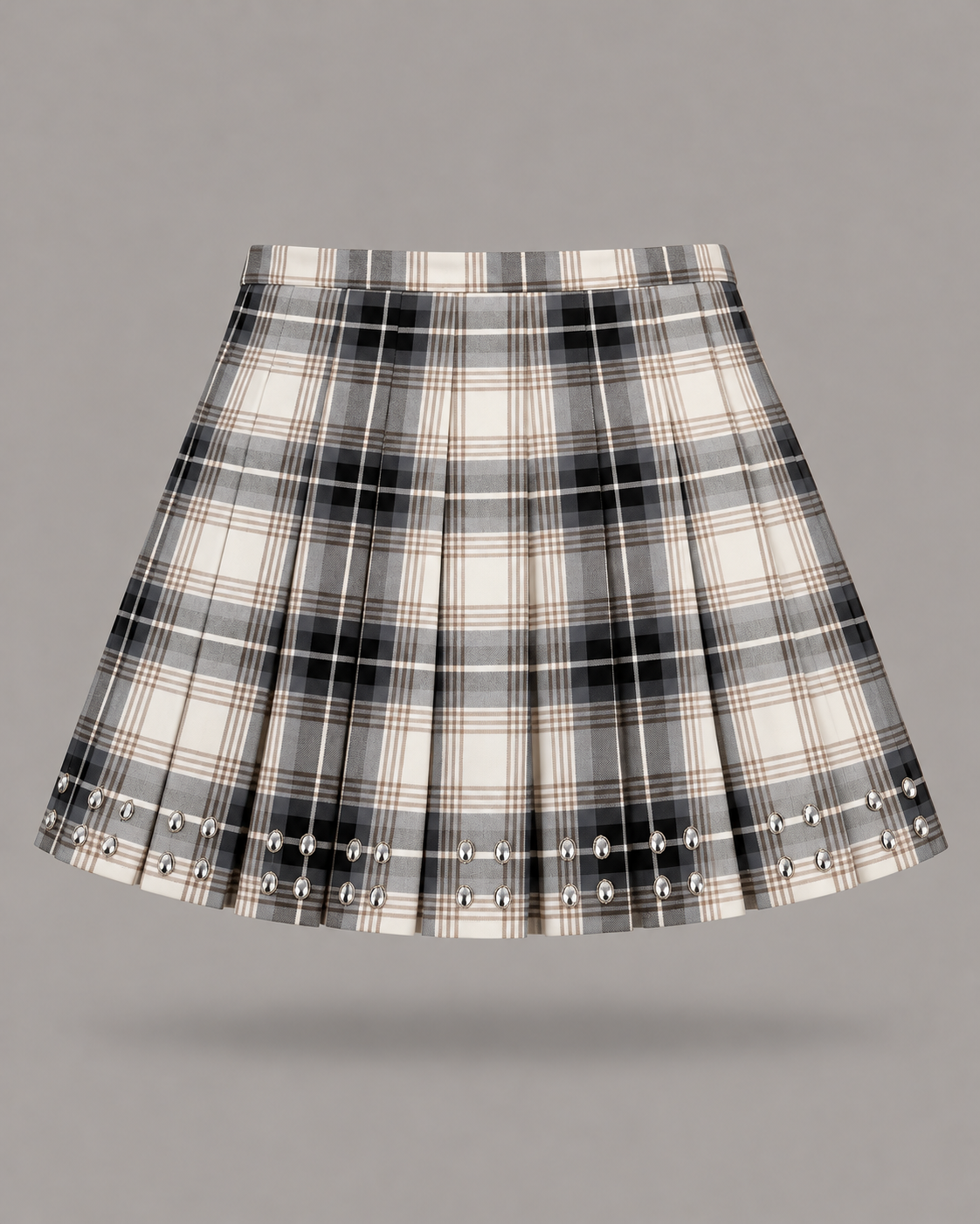 AKEP - Minigonna tartan a pieghe con applicazioni gioiello